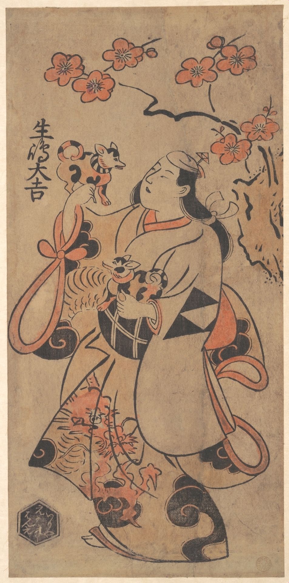 The Actor Ikushima Daikichi as a Woman Standing under an Ume Tree by Torii Kiyonobu I