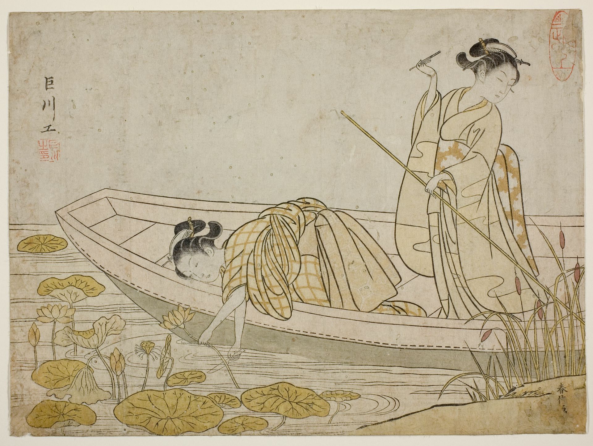 Gathering Lotus Flowers by Suzuki Harunobu 鈴木春信