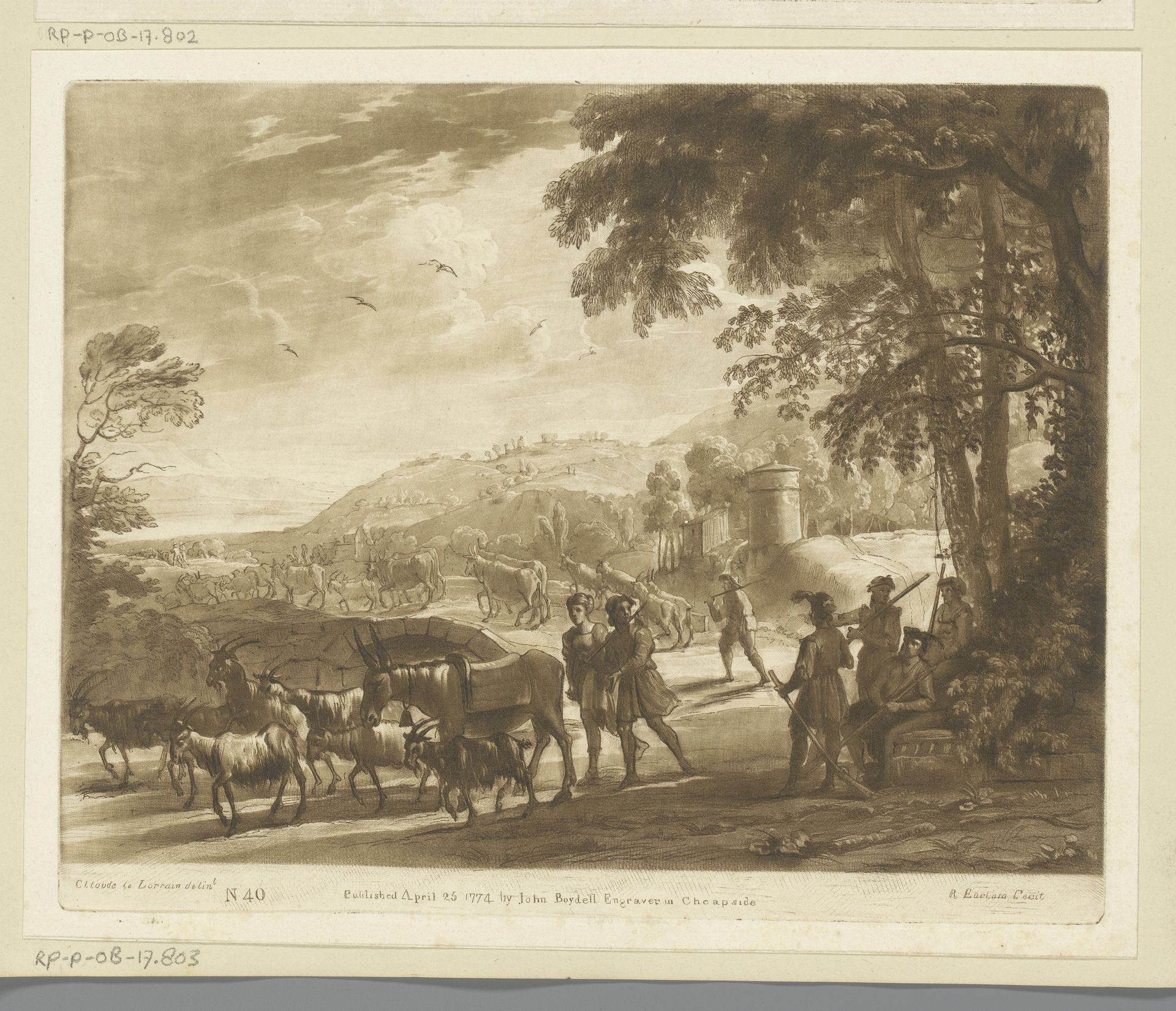 Landschap met veedrijver over een stenen brug by Richard Earlom