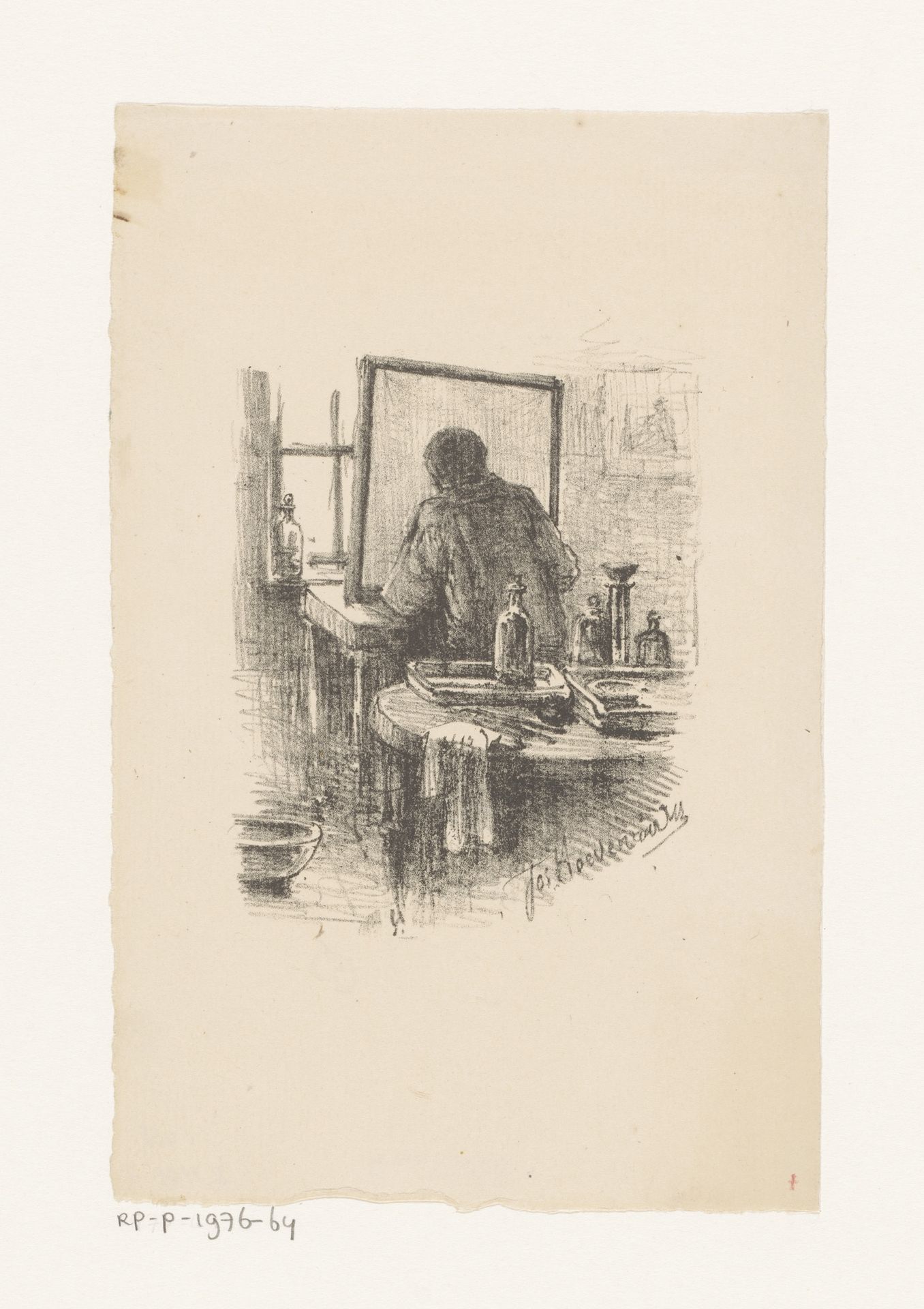 Etser in zijn atelier by Jozef Hoevenaar