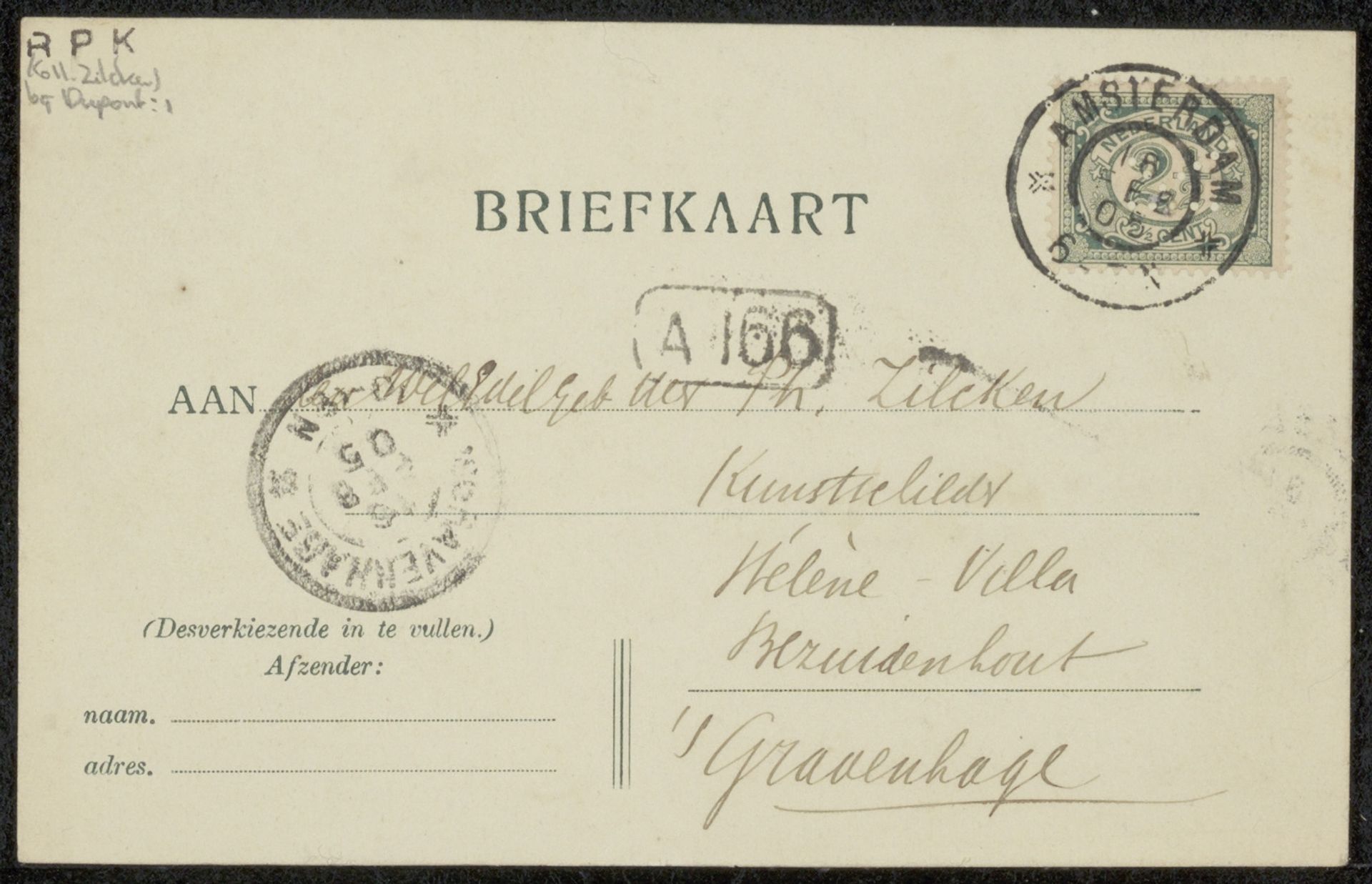 Briefkaart aan Philip Zicken by Pieter Dupont