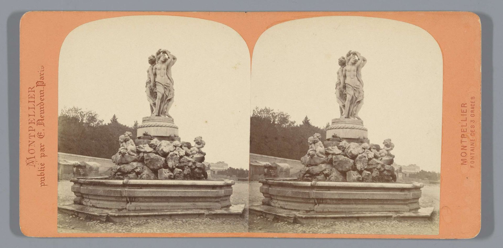 Gezicht op de Fontaine des Trois Grâces in Montpellier by Étienne Neurdein