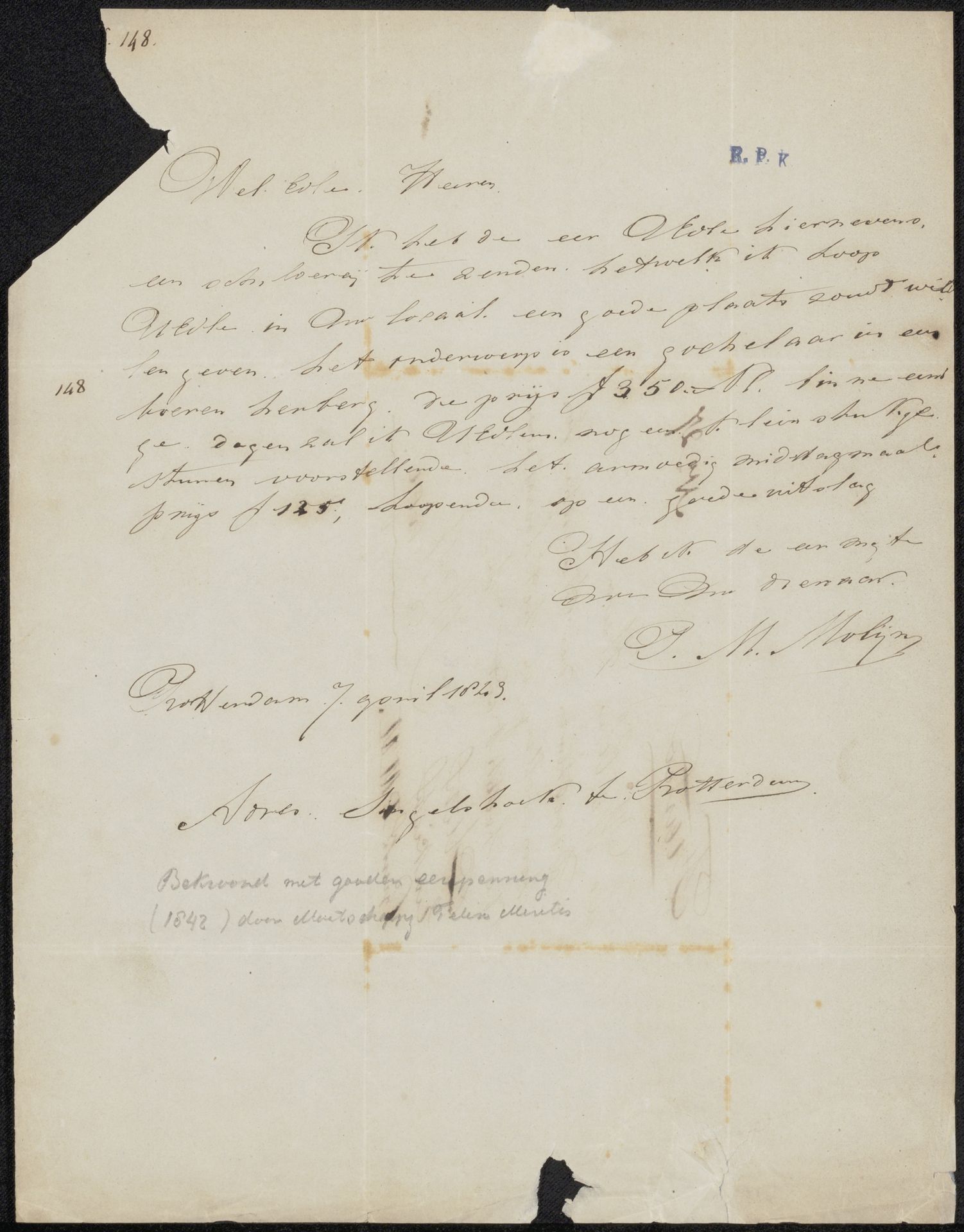 Brief aan de commissie van de Tentoonstelling van Levende Meesters in Den Haag by Petrus Marius Molijn