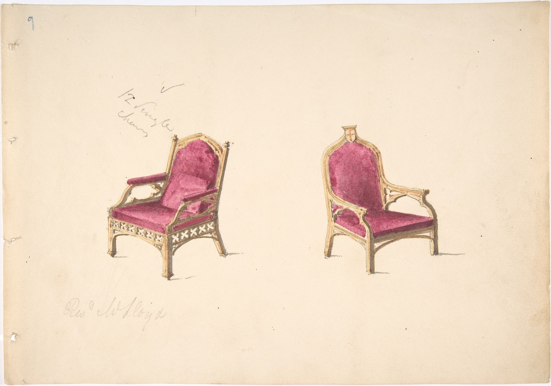 Design for Two Medieval Style Armchairs for "Rev. W. Lloyd" by Anonymous