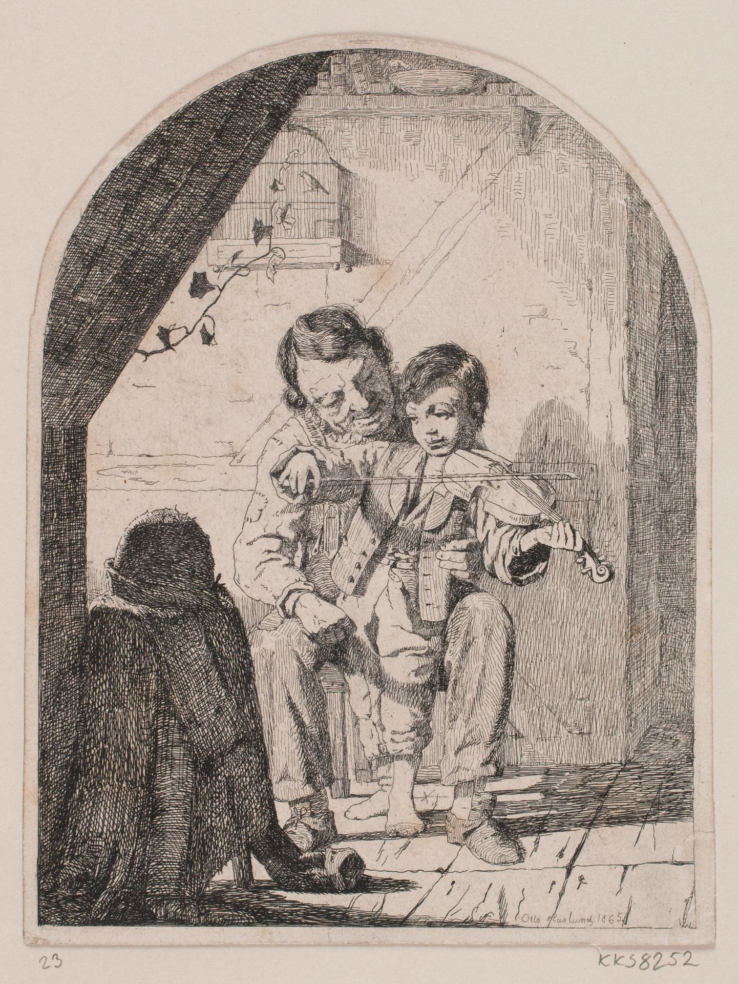 Drengen lærer at spille violin by Otto Haslund