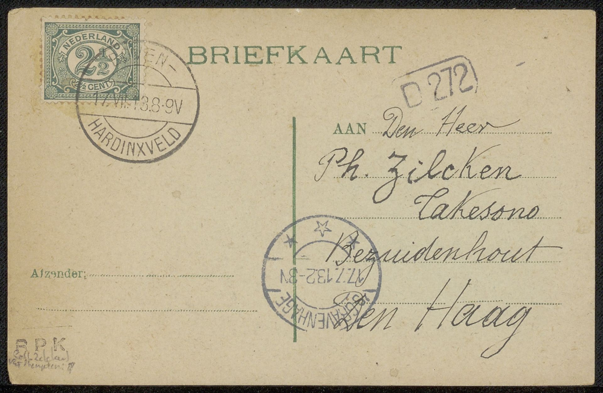 Briefkaart aan Philip Zilcken by Alphonse Stengelin