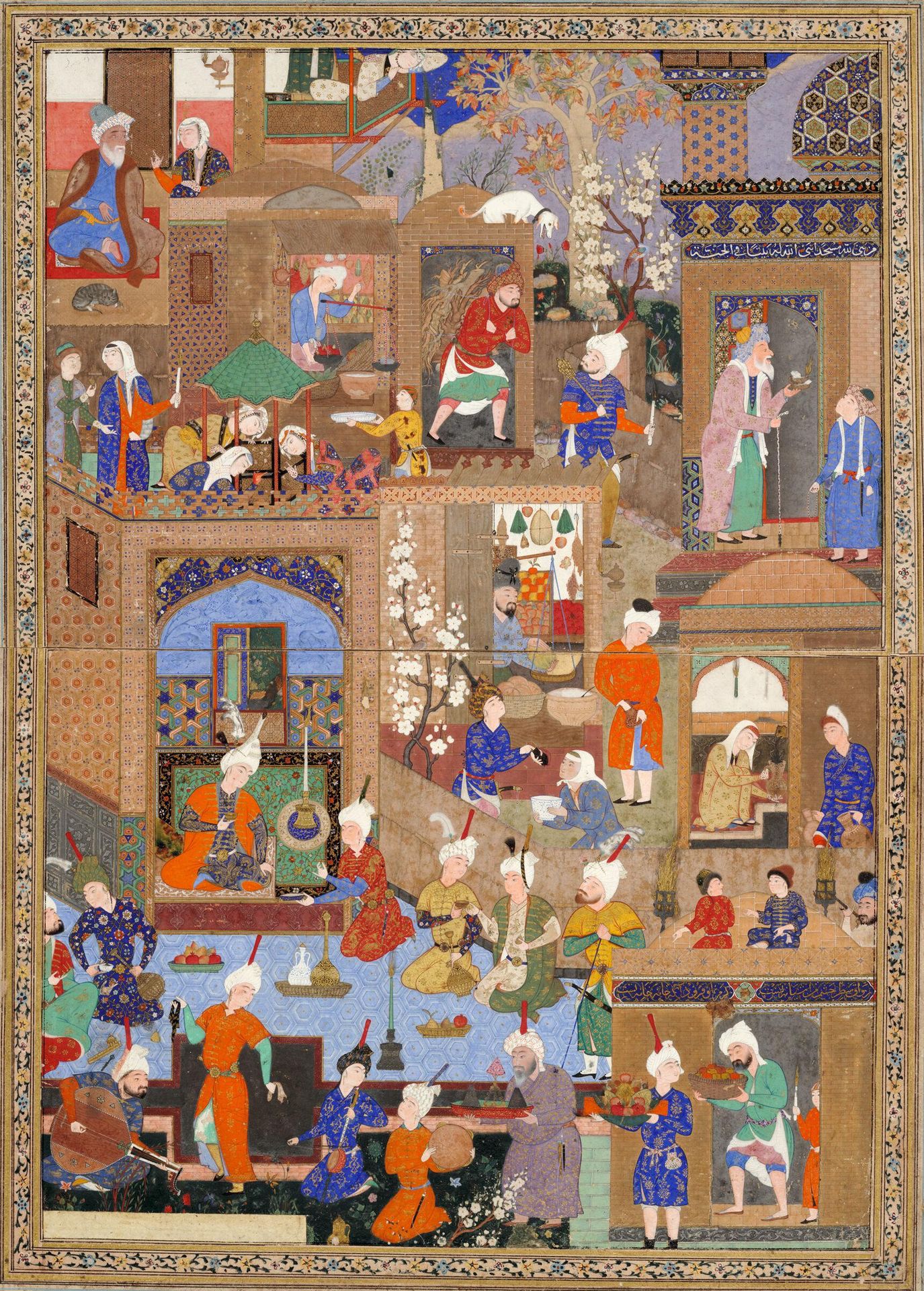 Nighttime in a City, probably a folio from an illustrated manuscript by Attributed to Mir Sayyid âAli
