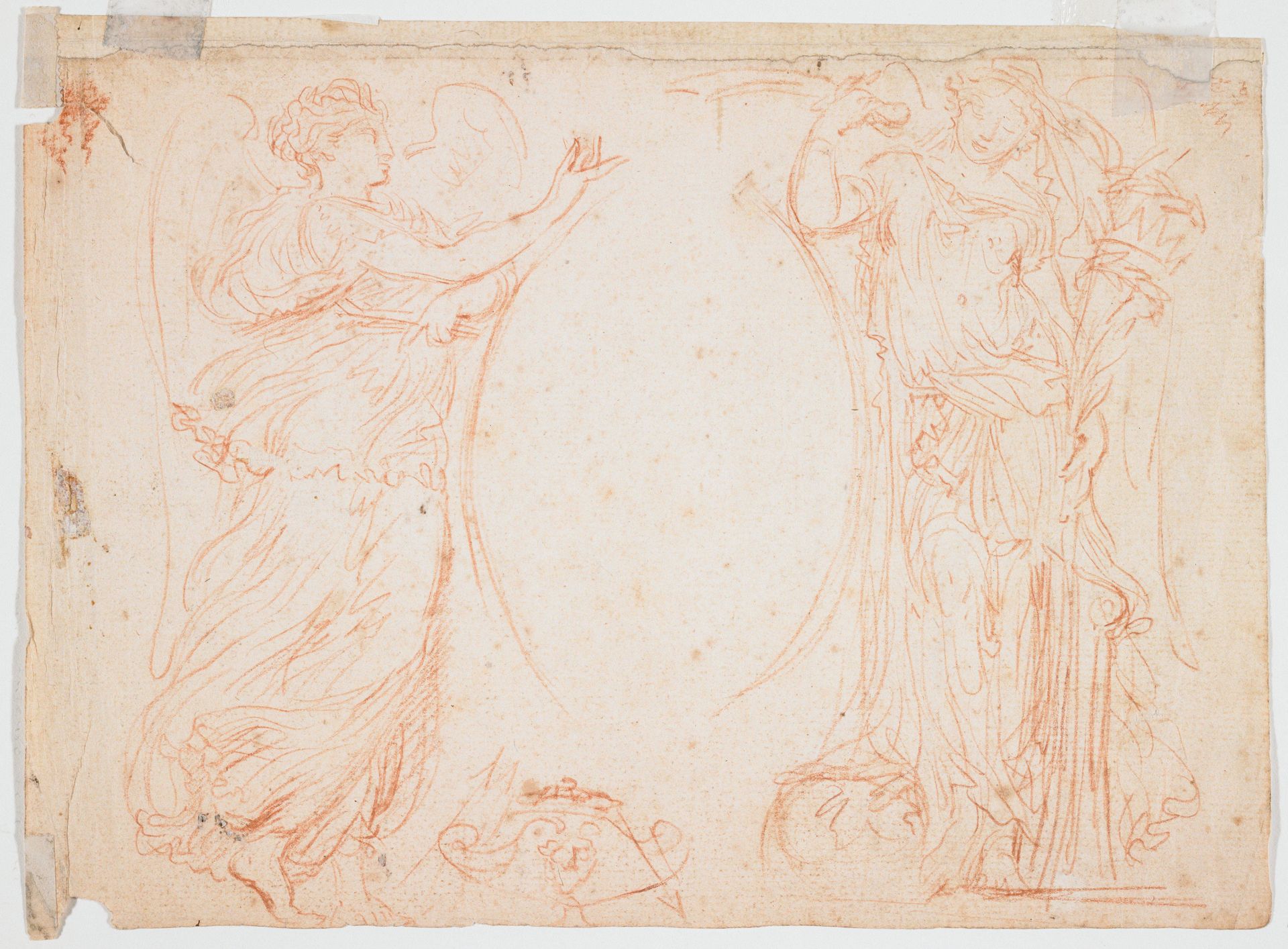 Study of Two Female Allegories Flanking a Cartouche (recto and verso) by Anonymous