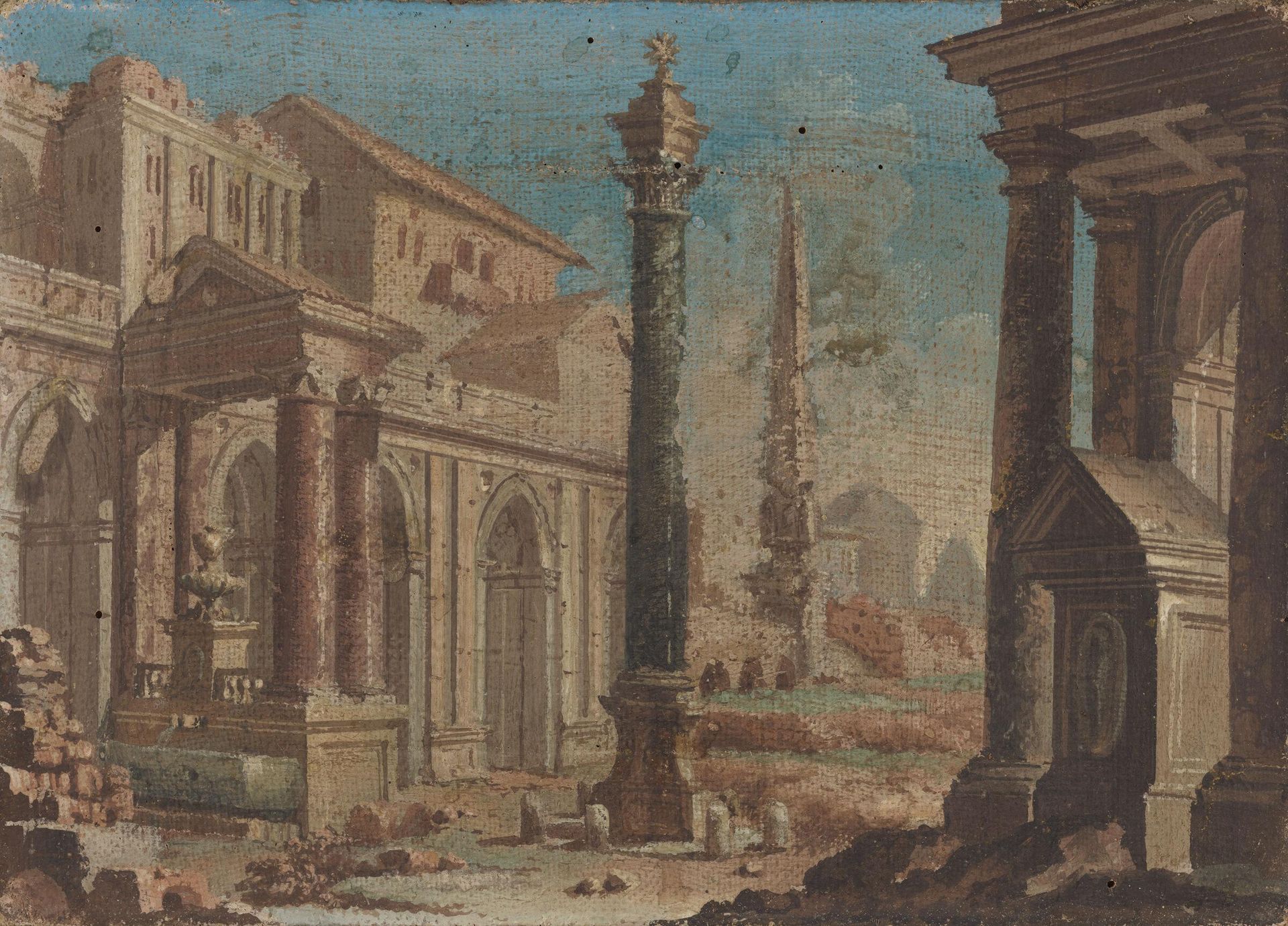 Roman Ruins with Column in Foreground by Anonymous