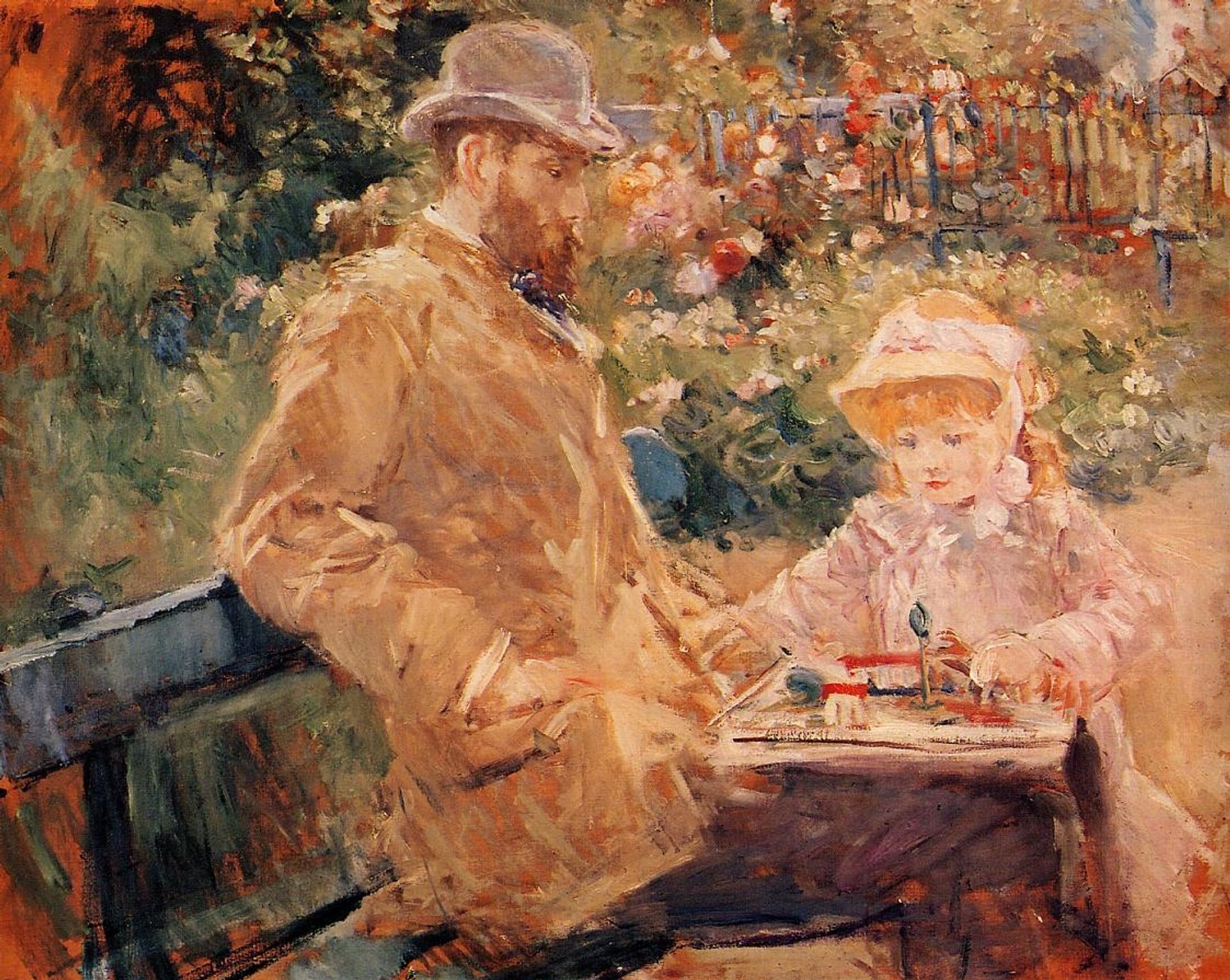 Eugene Manet with his daughter at Bougival by Berthe Morisot