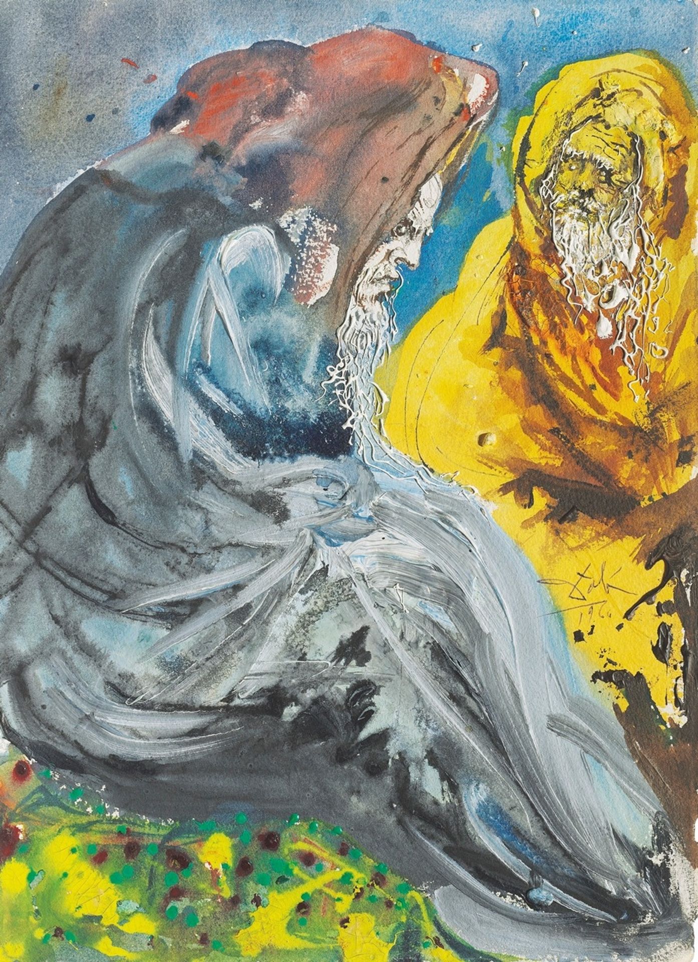 Deux vieux avec des barbes, l’une jaune, l’autre brune by Salvador Dalí