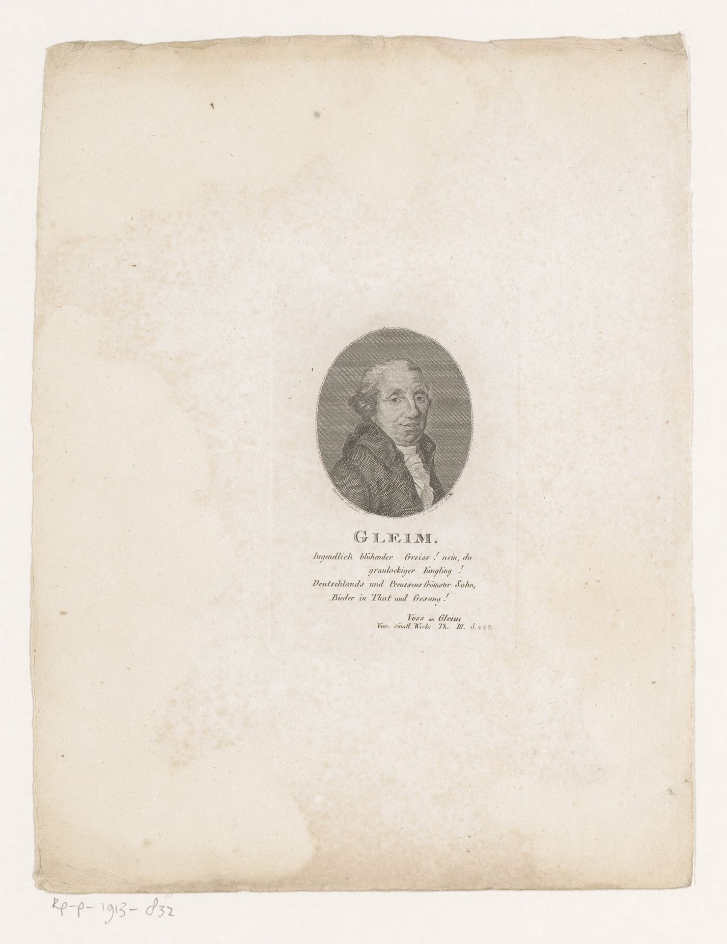 Portret van Johann Wilhelm Ludwig Gleim by Johann Christian Ernst Müller