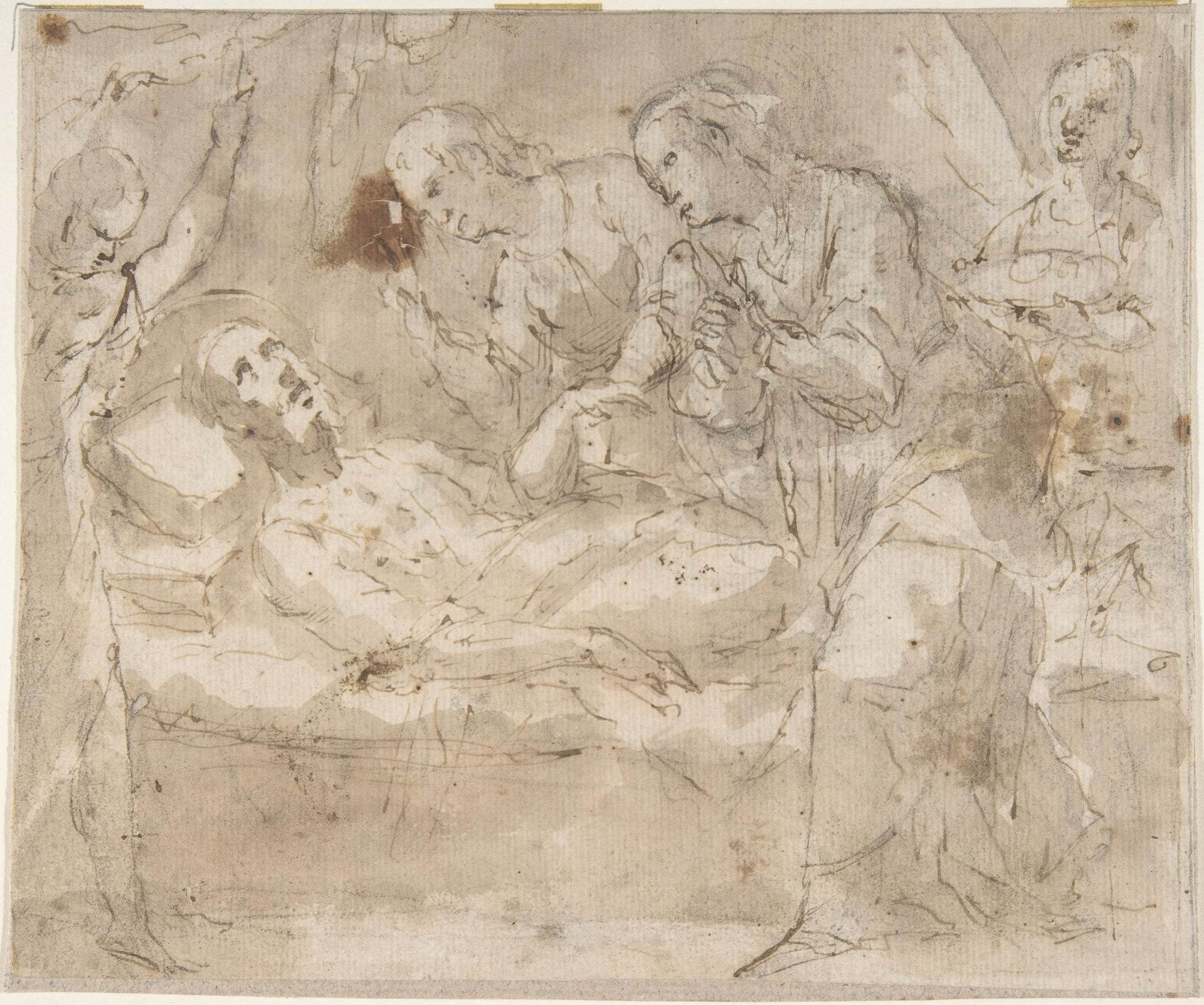 Death of a Male Saint (Joseph?) with Four Secondary Figures by Anonymous
