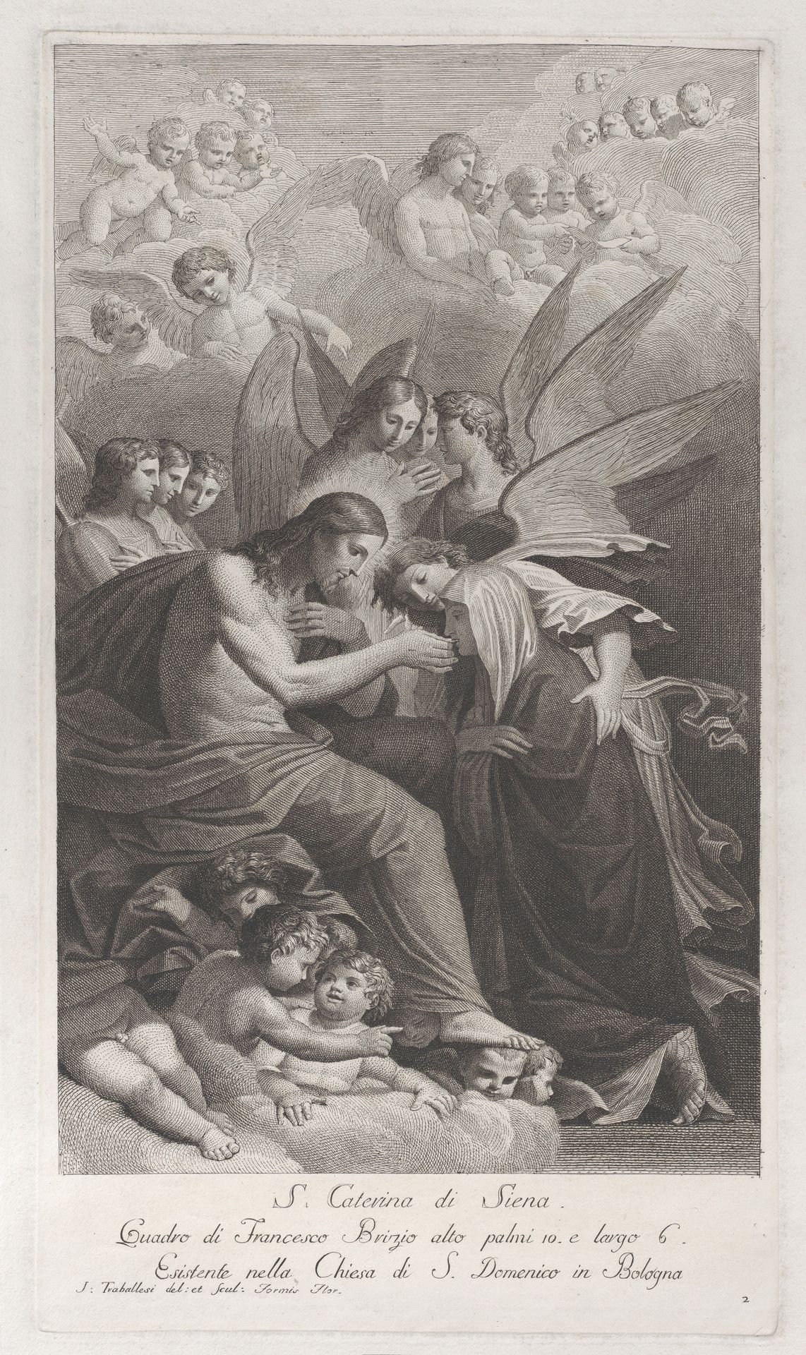 Christ giving the Sacred Host to the kneeling Saint Catherine of Siena, surrounded by various angels by Giuliano Traballesi