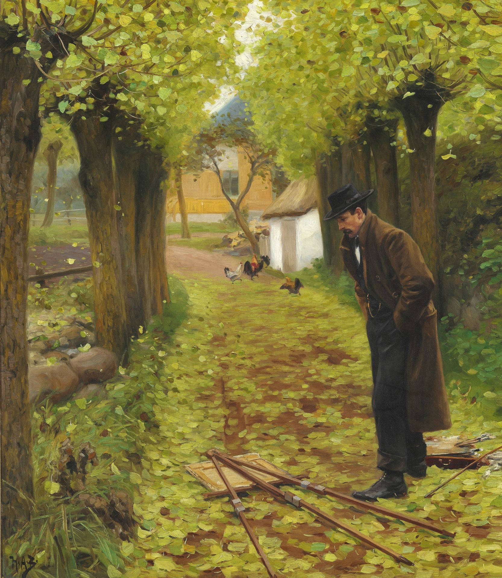 L. A. Ring by His Fallen Easel by Hans Andersen Brendekilde