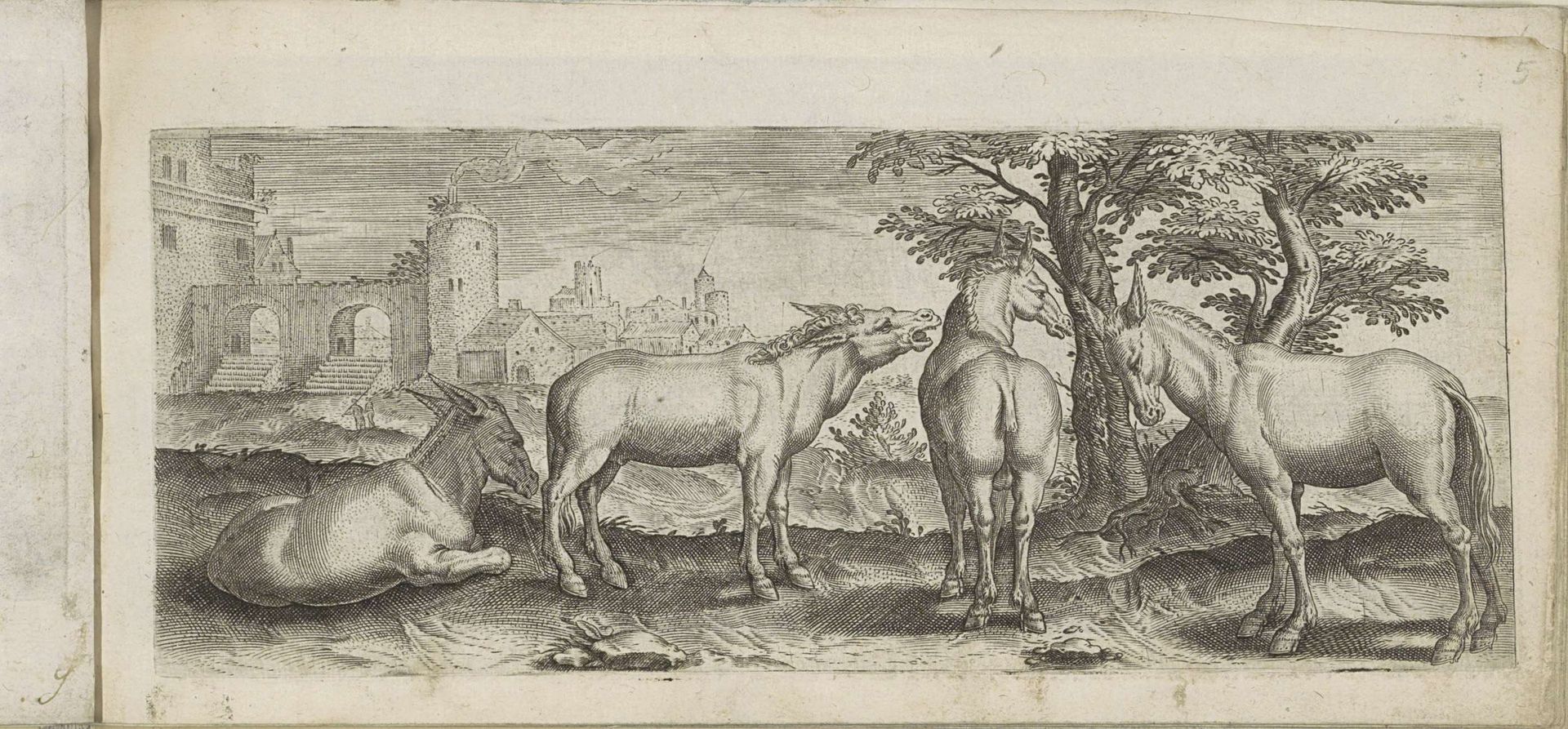 Vier ezels in een landschap by Marcus (I) Gheeraerts