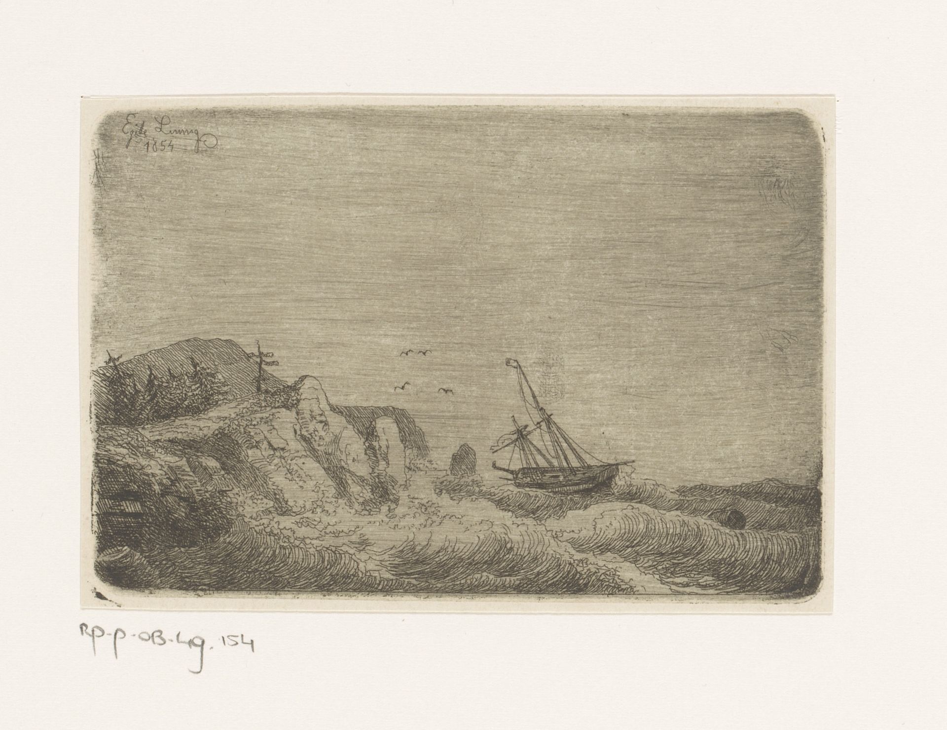 Schipbreuk in de nacht by Egidius Linnig