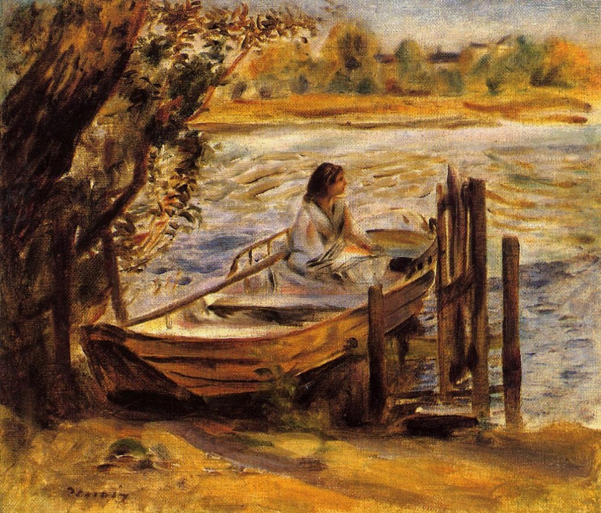 Young Woman in a Boat (Lise Trehot) by Pierre-Auguste Renoir