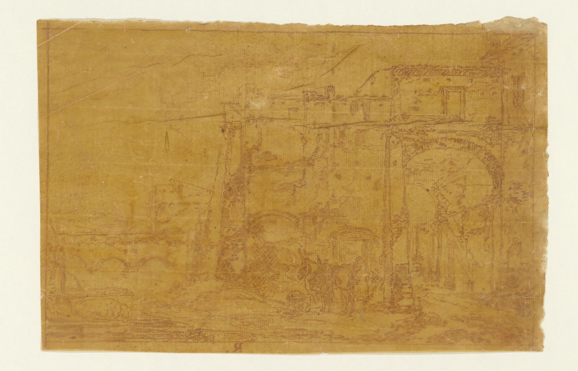 Poort met reiziger en muildier by Cornelis Brouwer