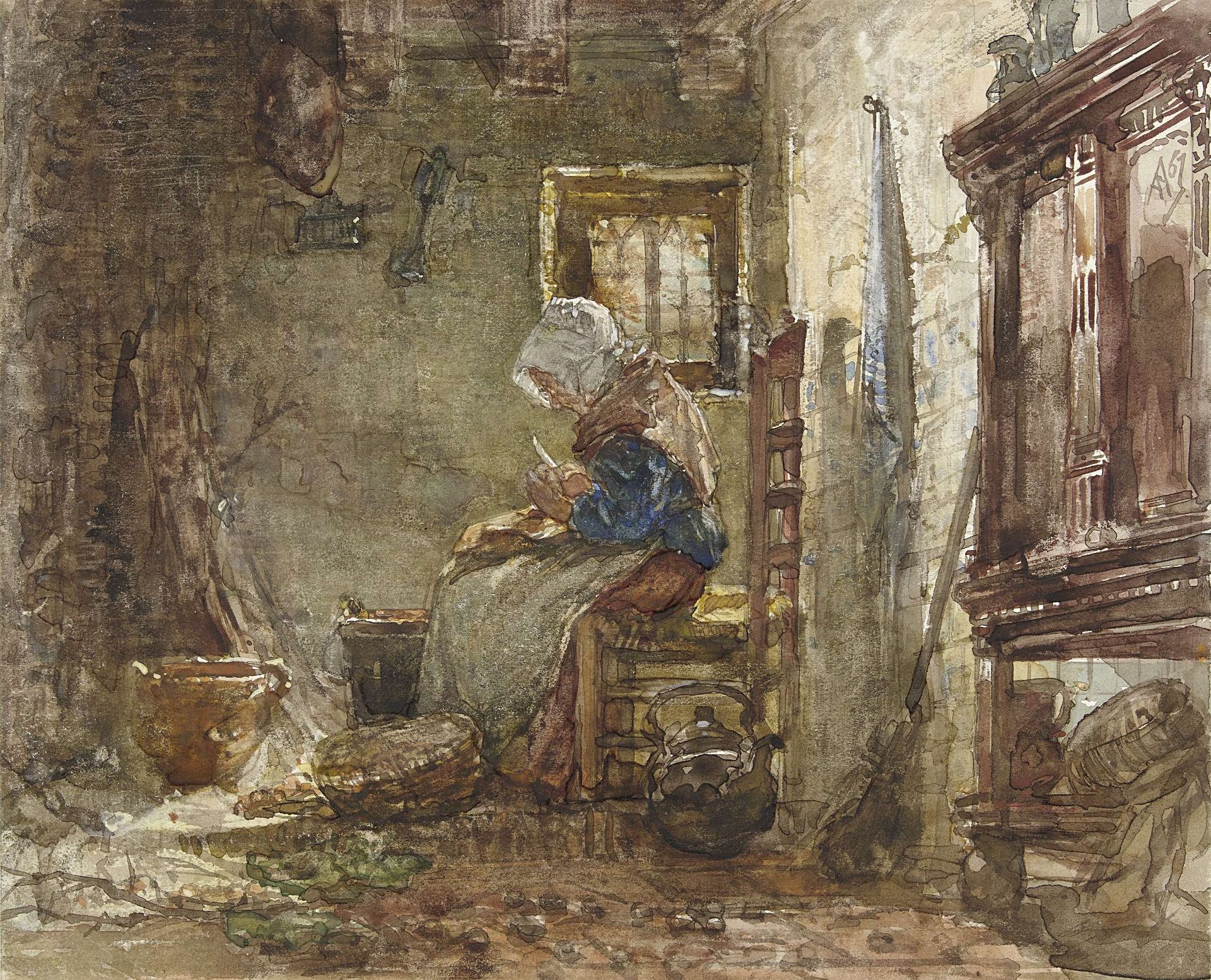 Aardappelschilster by August Allebé