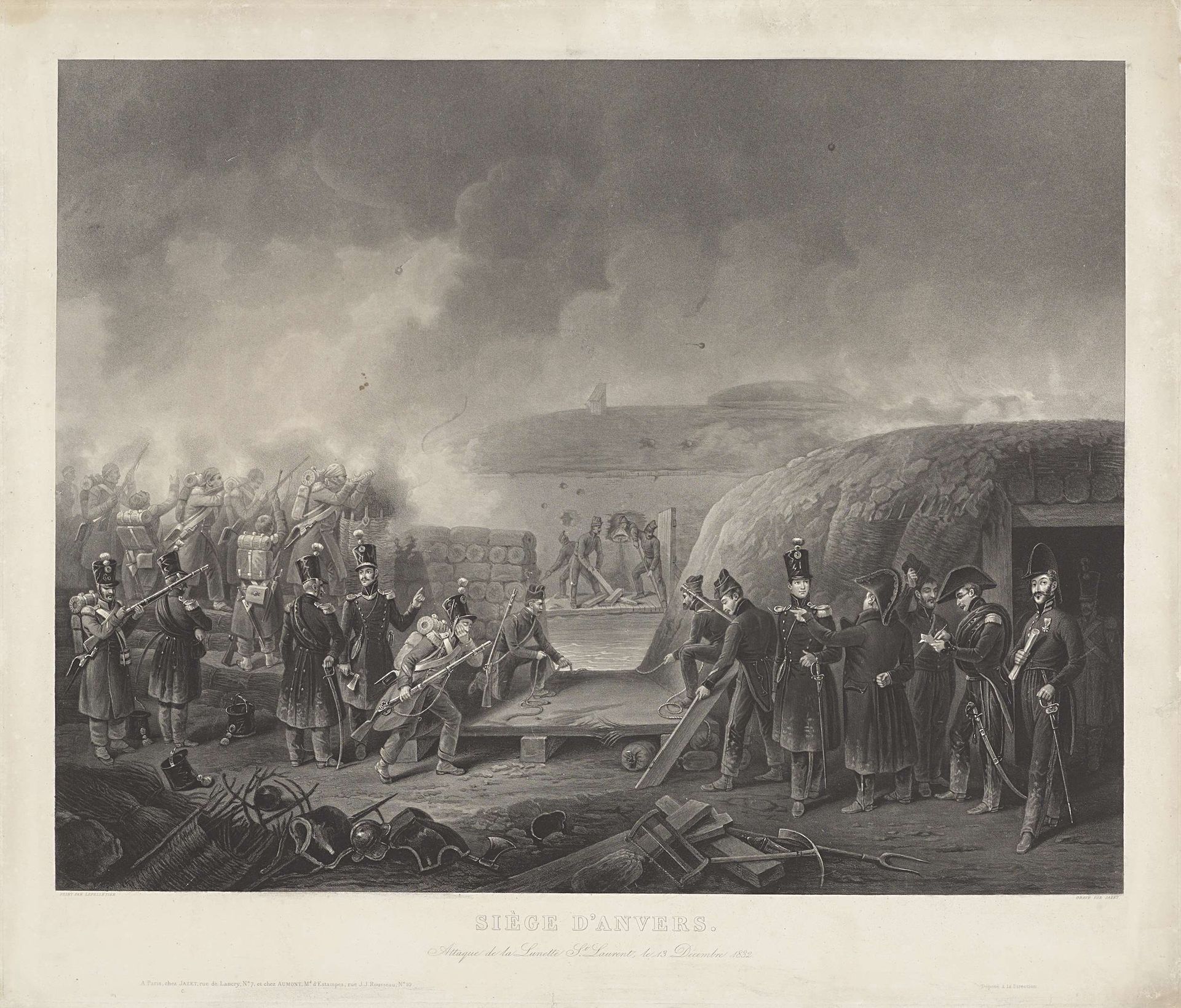 Franse leger ondermijnt de lunet van Saint-Laurent, 13 december 1832 by Jean Pierre Marie Jazet