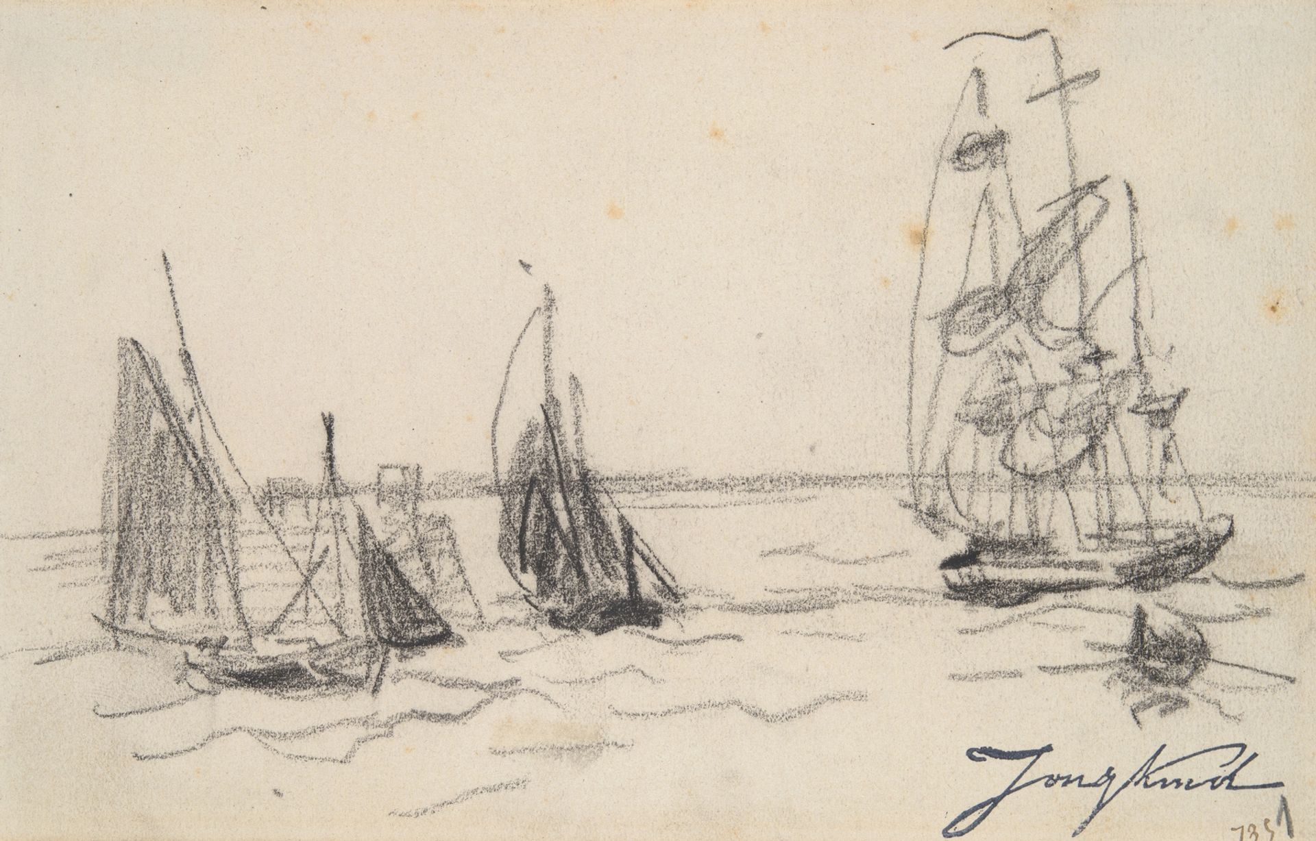 Small Sailboats and a Three-Master by Johan Barthold Jongkind