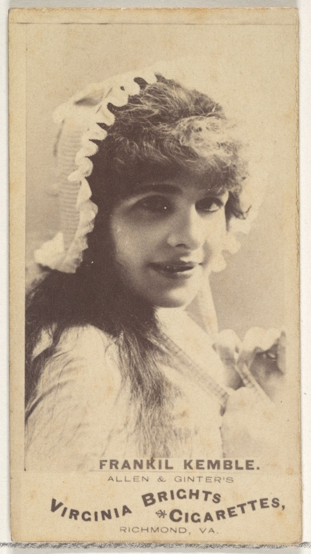 Frankil Kemble, from the Actors and Actresses series (N45, Type 1) for Virginia Brights Cigarettes by Allen & Ginter