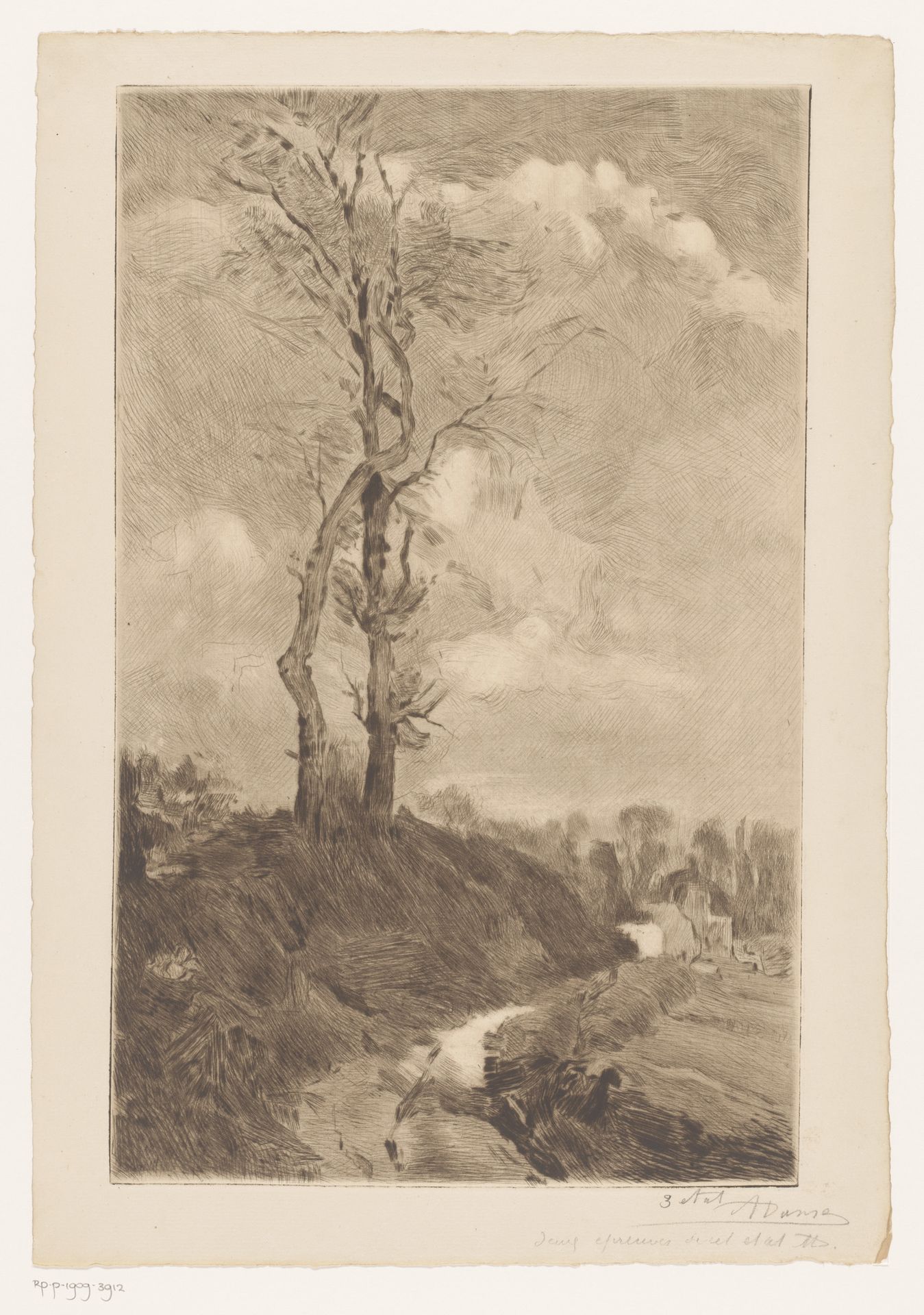 Winterlandschap met twee kale bomen by Auguste Danse