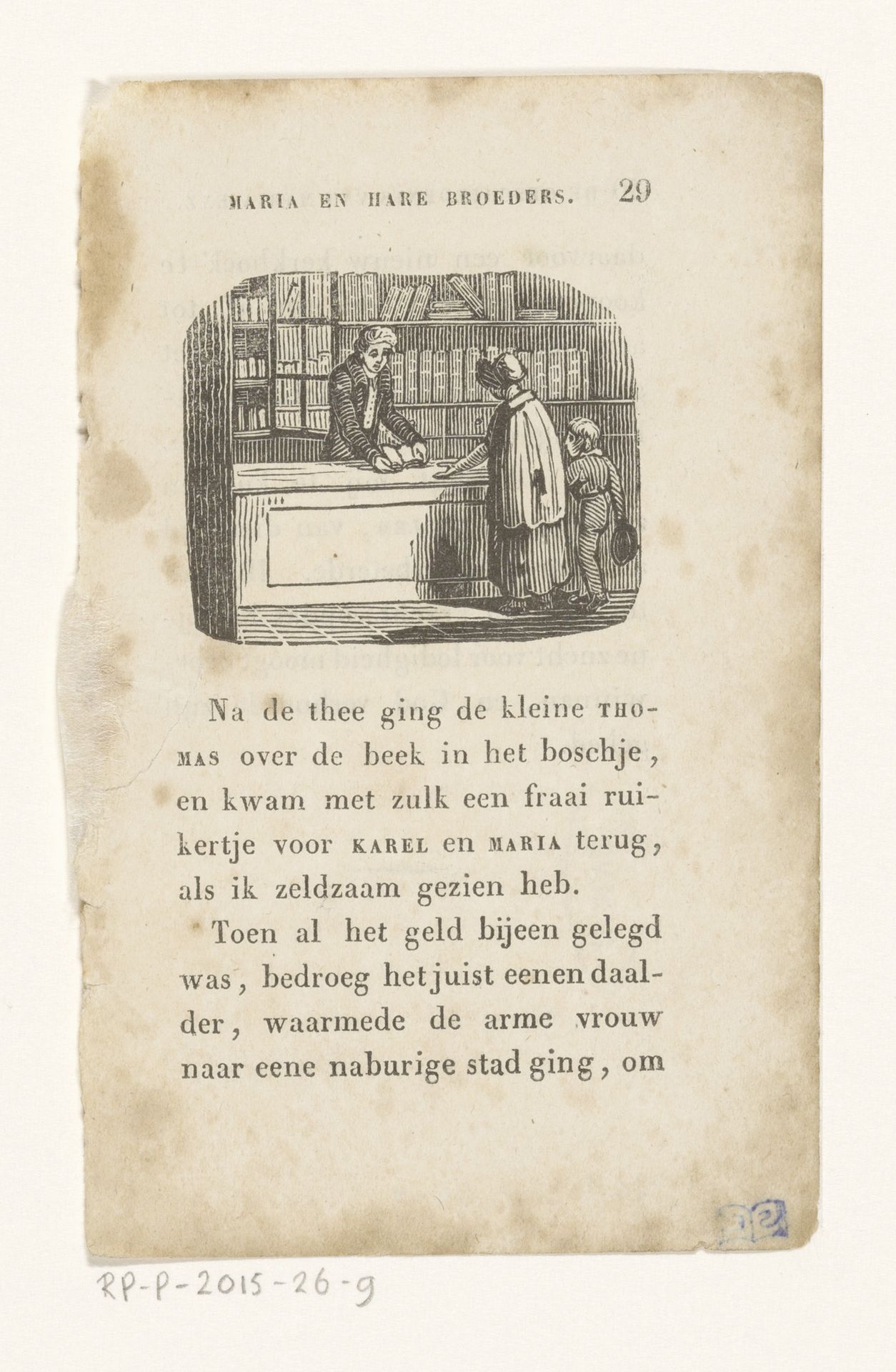 Vrouw met kind voor de toonbank van een boekwinkel by Alexander Cranendoncq