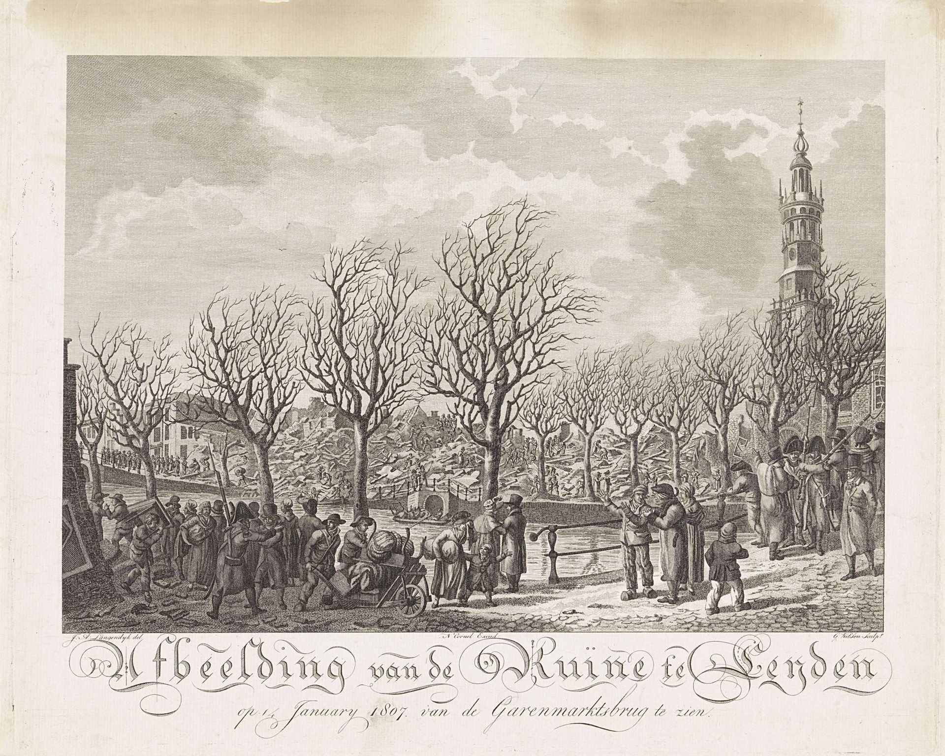 Ruïnes te Leiden na de buskruitramp, 1807 by Govert Kitsen