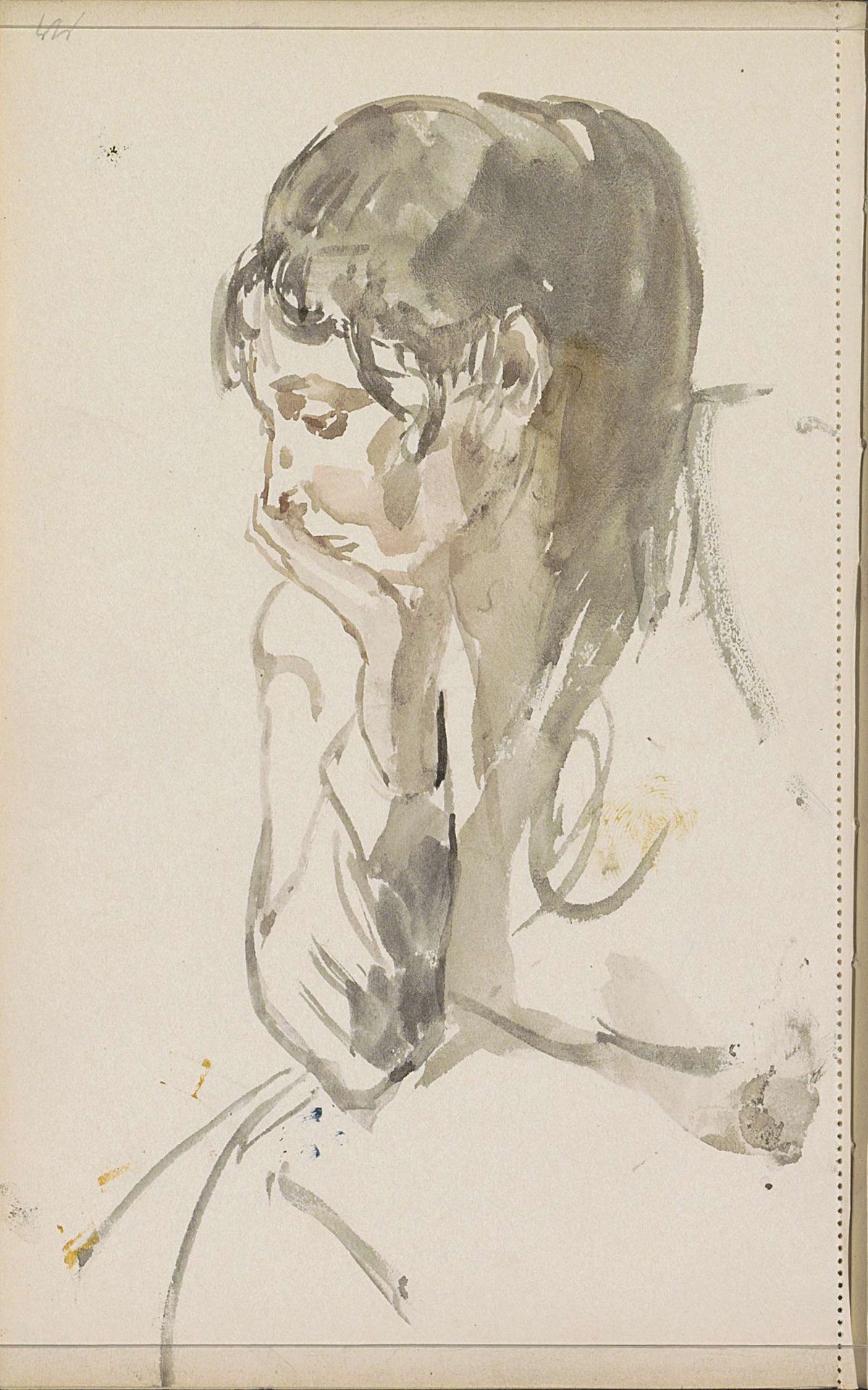 Zittende vrouw met een hand onder haar kin by Isaac Israels