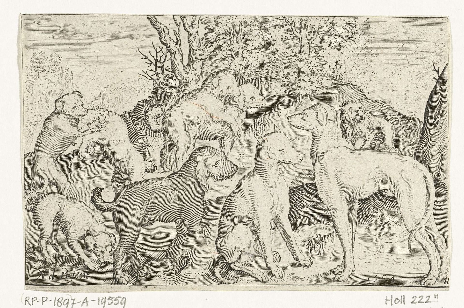 Negen honden by Nicolaes de Bruyn
