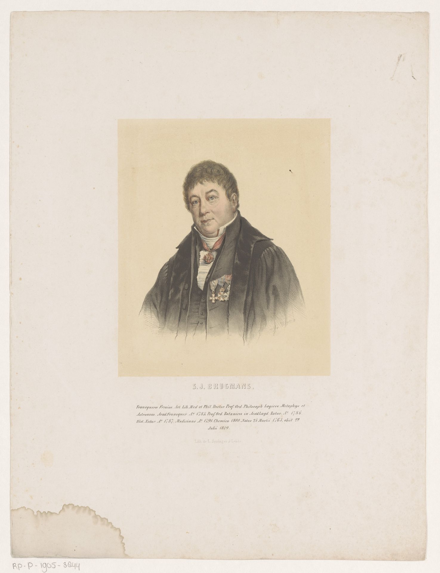Portret van Sebald Justinus Brugmans by Leendert (I) Springer