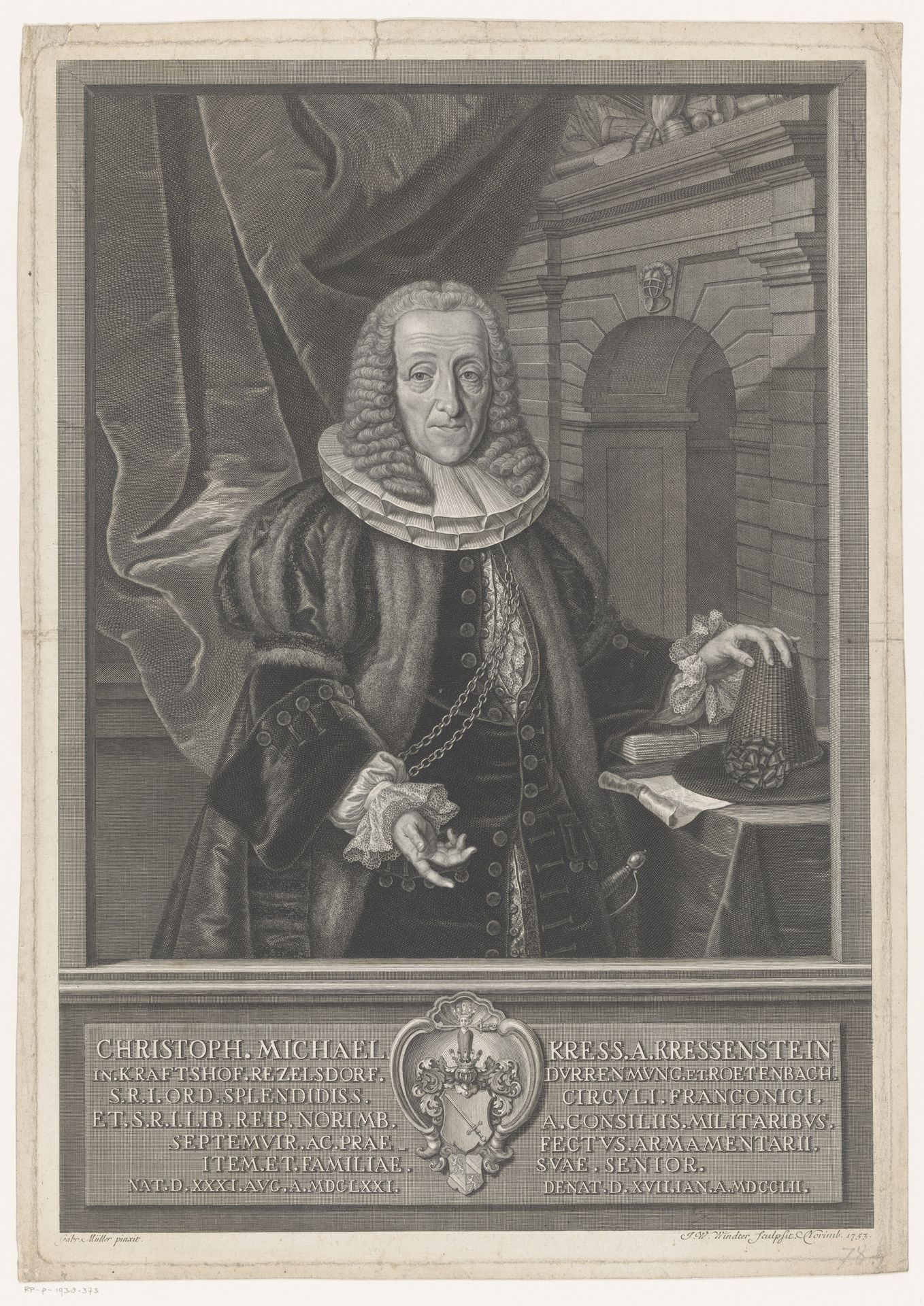 Portret van Christoph Michael Kress von Kressenstein by Johann Wilhelm Windter
