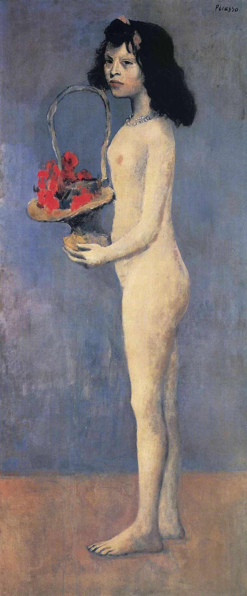 Young naked girl with flower basket by Pablo Picasso