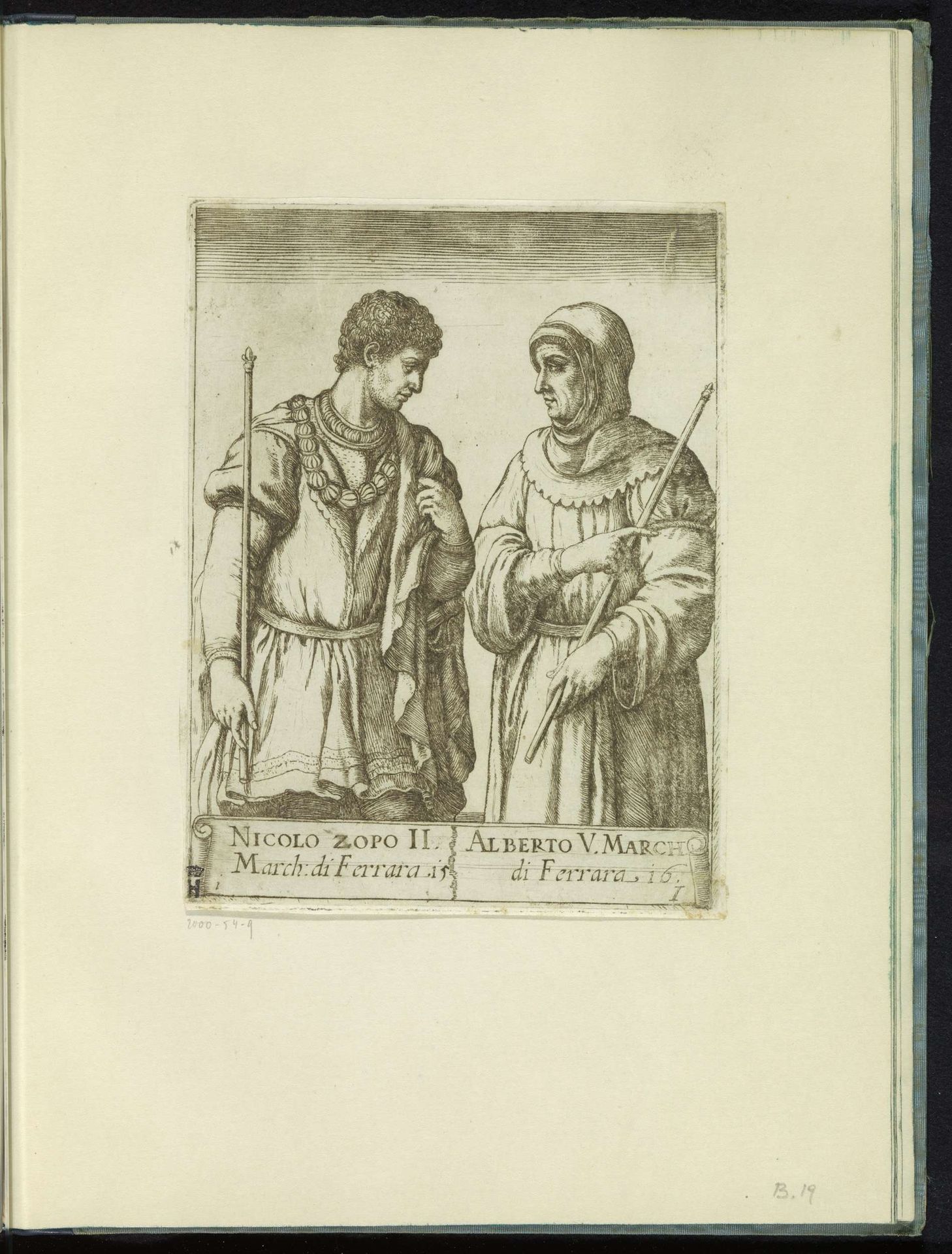 Dubbelportret van Niccolo II d'Este en Alberto V d'Este, heersers van Ferrara en Modena by Caterino Doino