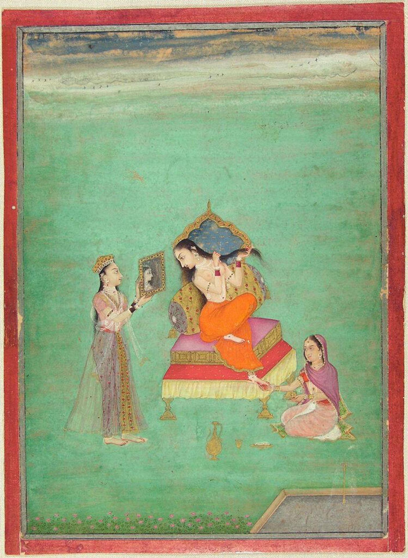 A Lady at Her Toilet with Two Maids by Rodu