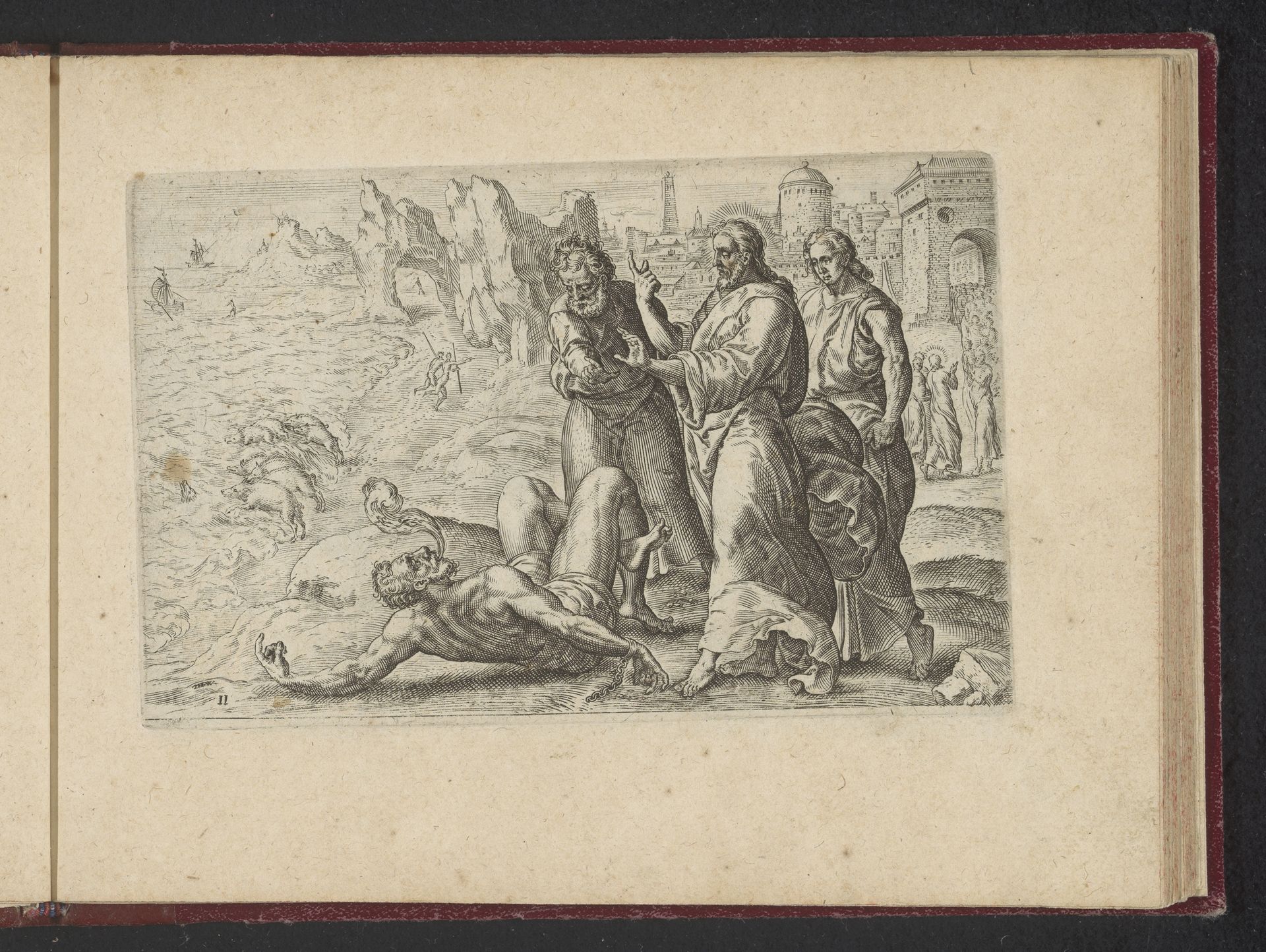 Christus geneest een bezetene in het gebied van de Gerasenen by Wierix