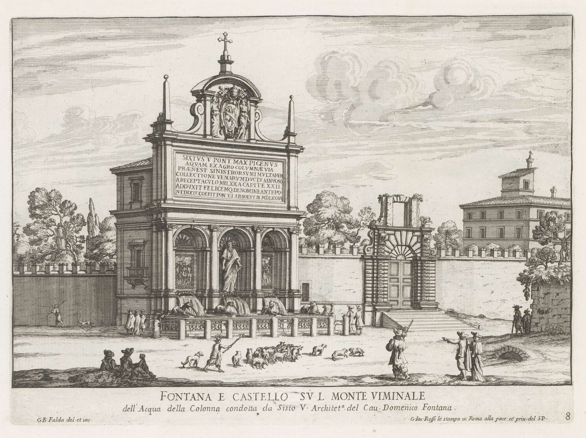 Fontana dell'Acqua Felice te Rome by Giovanni Battista Falda
