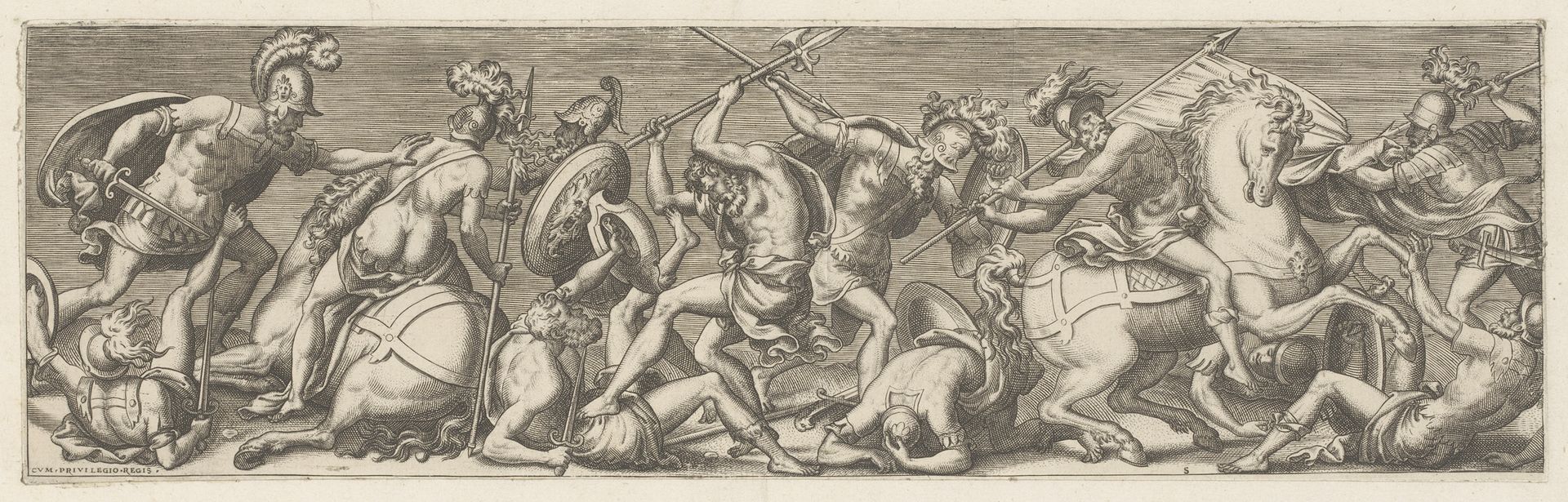 Gevecht tussen Romeinse cavaleristen en infanteristen by Etienne Delaune
