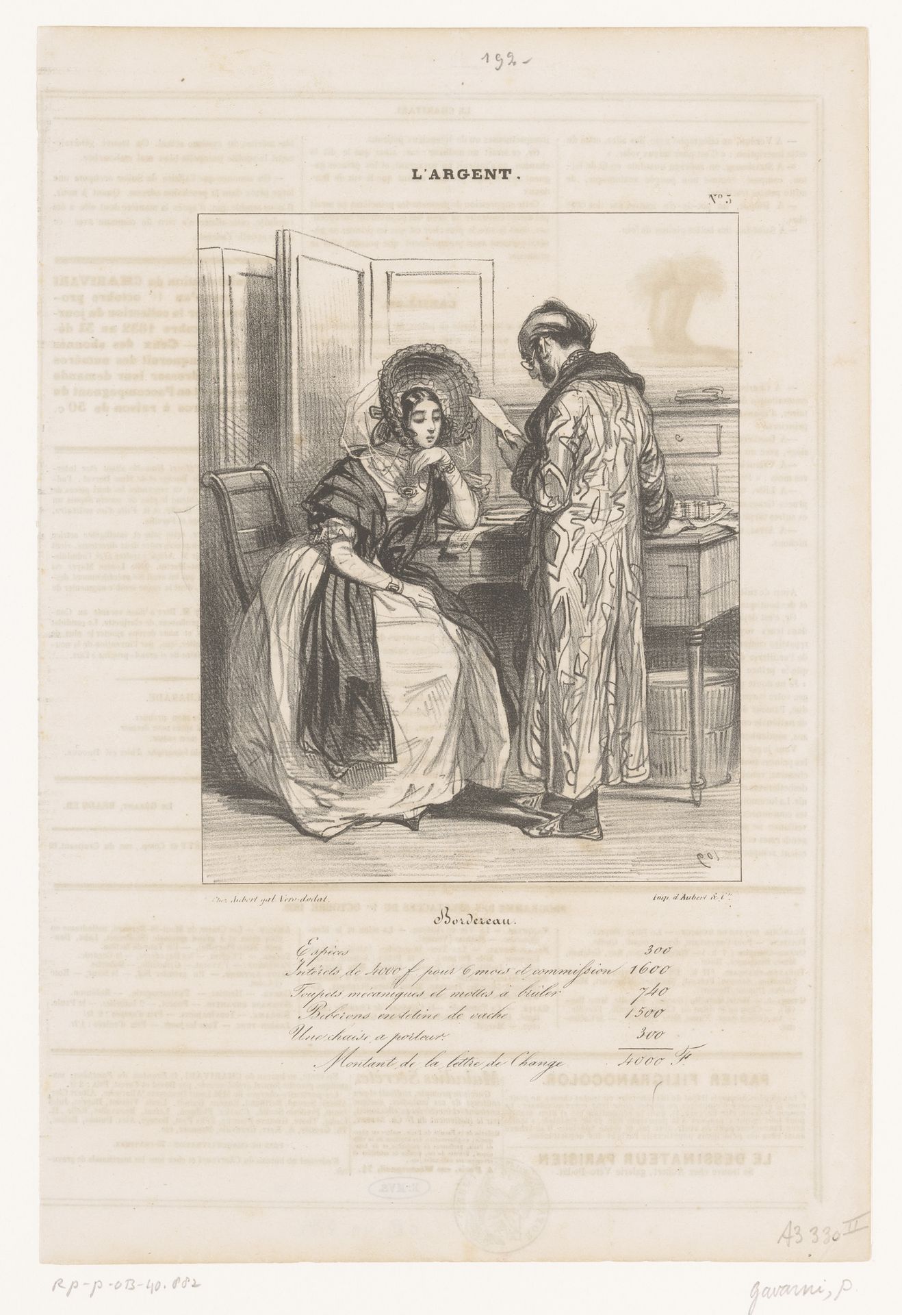 Jonge vrouw met bon bij een woekeraar by Paul Gavarni