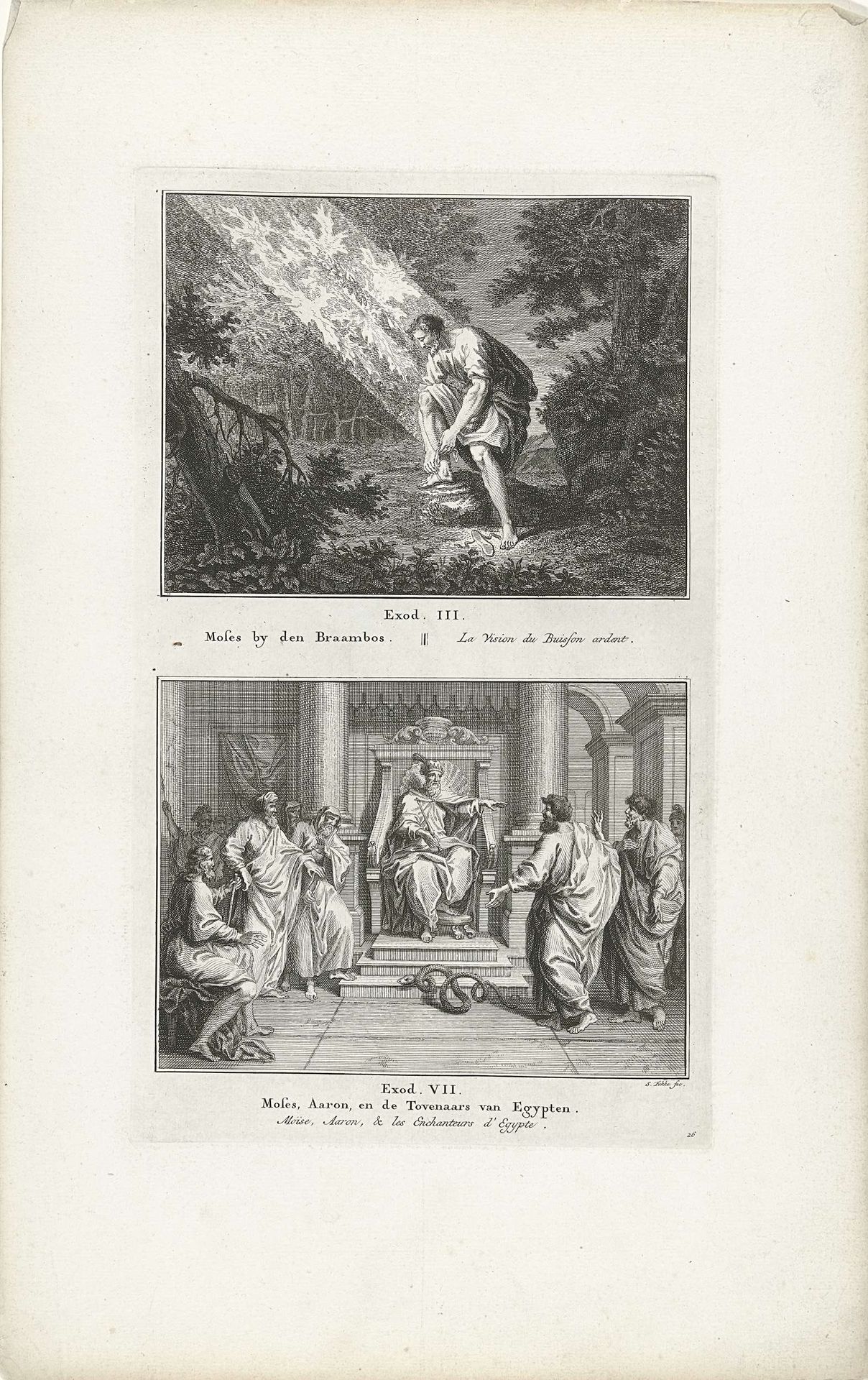 Mozes bij de brandende braamstruik en
Mozes, Aaron en de Egyptische tovenaars by Simon Fokke