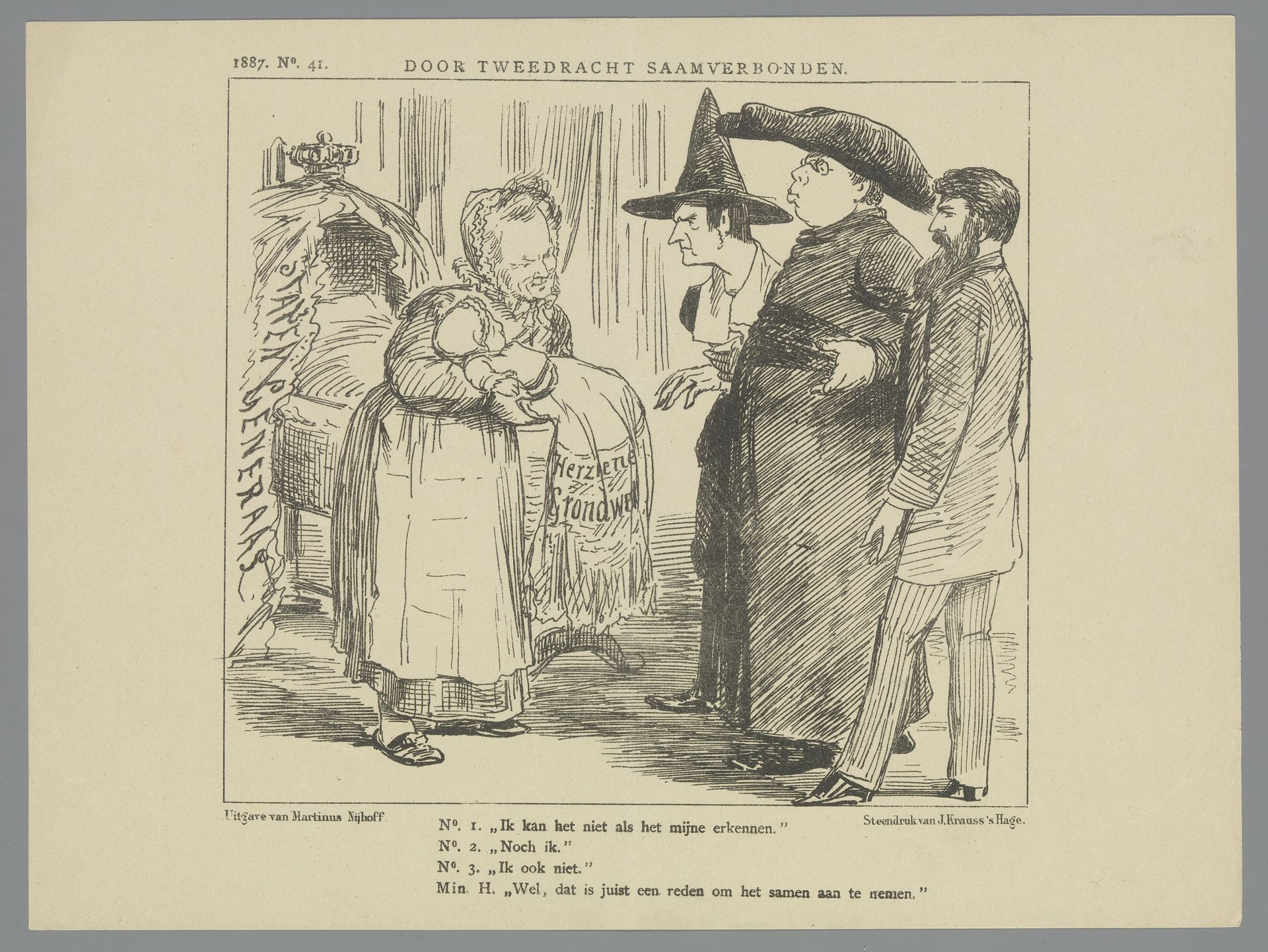 Spotprent over de grondwetsherziening, 1887 by Johan Michaël Schmidt Crans