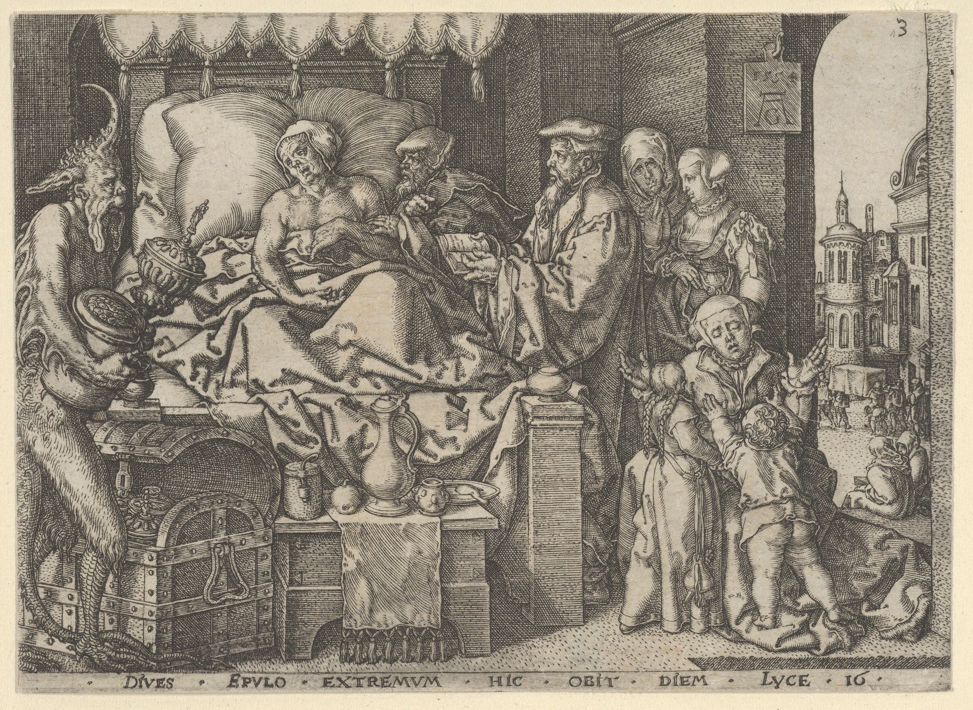 The Rich Man on His Deathbed, from The Parable of the Rich Man and Lazarus by Heinrich Aldegrever