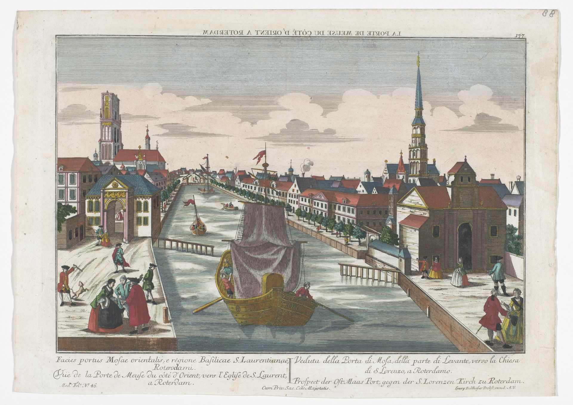 Gezicht op de Wester Oude Hoofdpoort en de Ooster Oude Hoofdpoort te Rotterdam by Georg Balthasar Probst