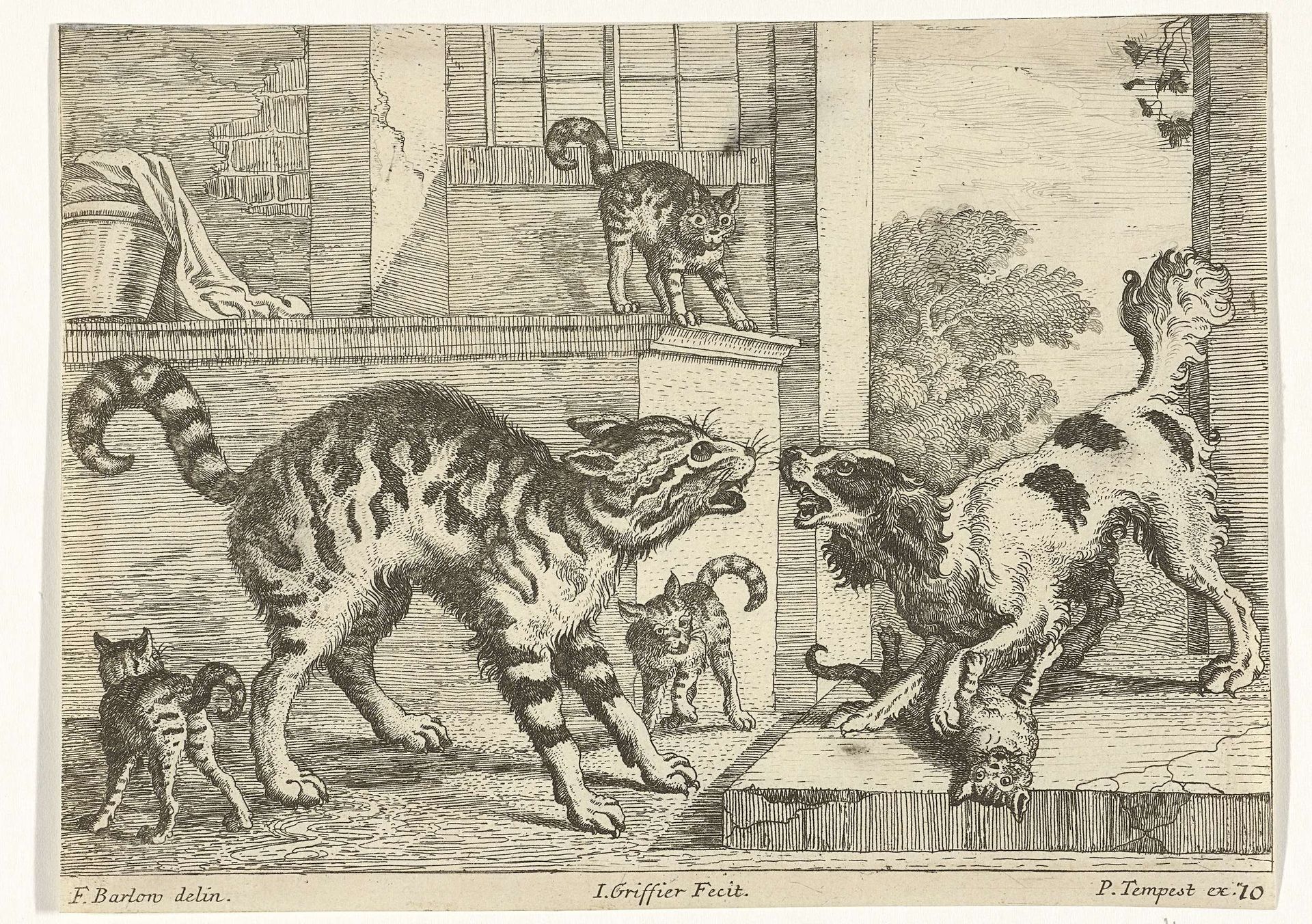 Hond en kat by Jan (I) Griffier