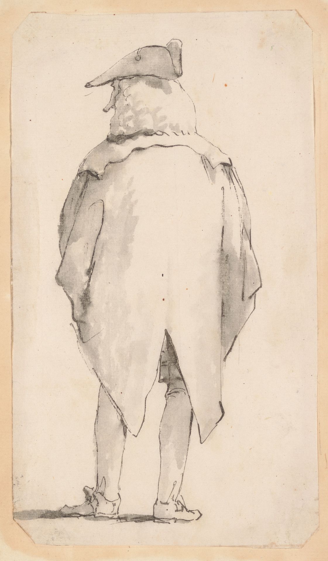 Caricature of a Man Wearing a Wig and a Tricorne, Seen from Behind by Giovanni Battista Tiepolo
