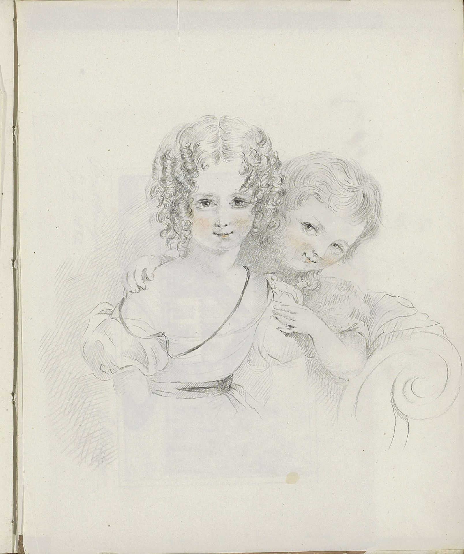 Portret van twee meisjes op een bank by jonkvrouw Elisabeth Kemper