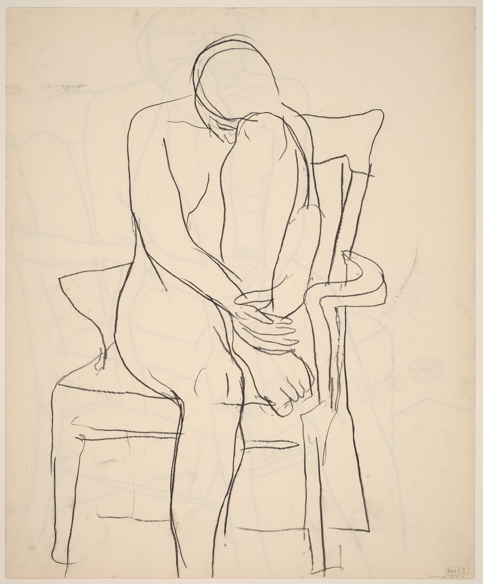 Untitled [seated nude with resting her head on her retracted leg] [verso] by Richard Diebenkorn