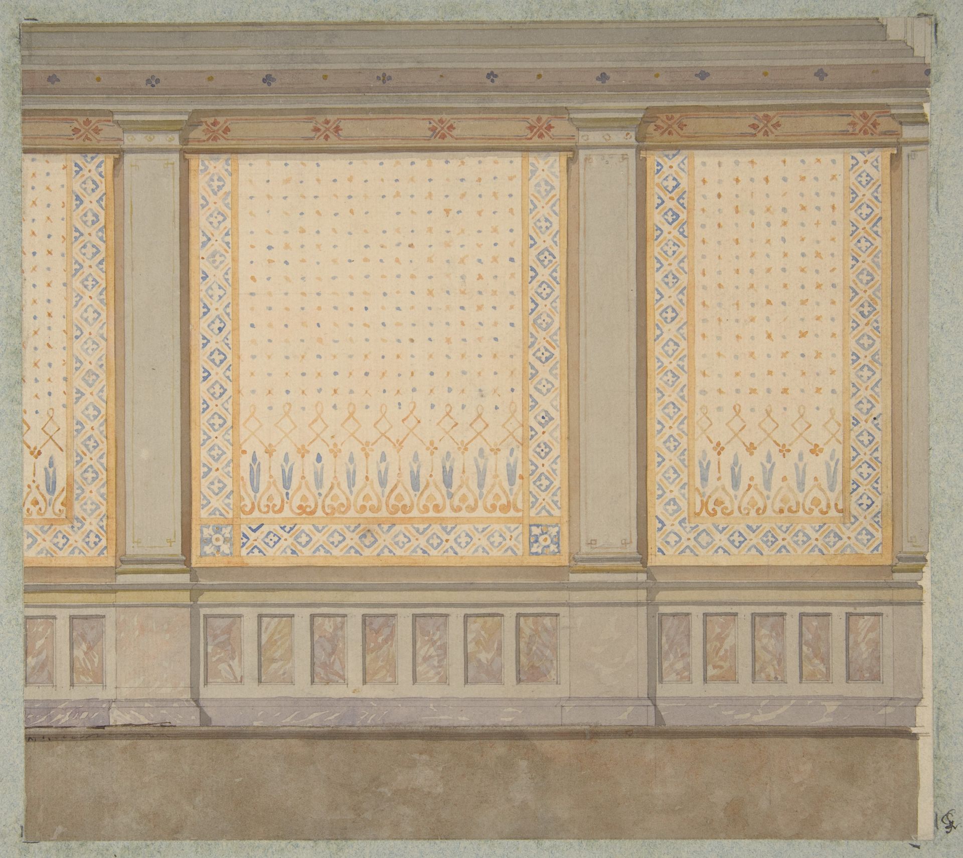 Design for decoration of a wall with painted panels separated by pilasters by Jules-Edmond-Charles Lachaise